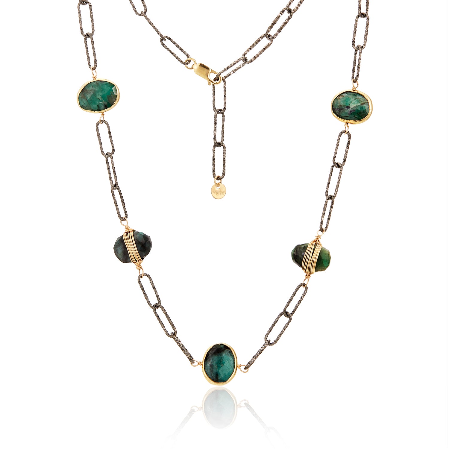 Emerald Gold Wired Silver Paperclip Necklace