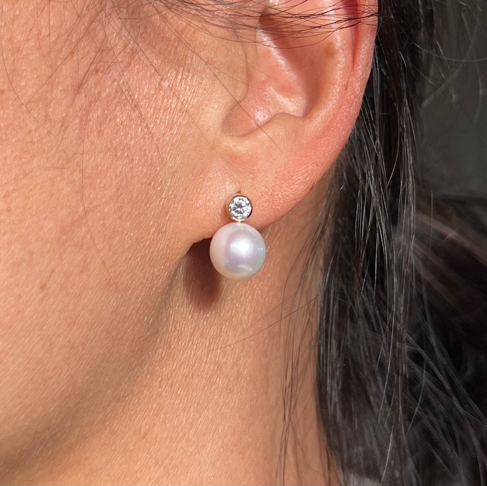 Lab Grown Diamond Pearl Studs-14K