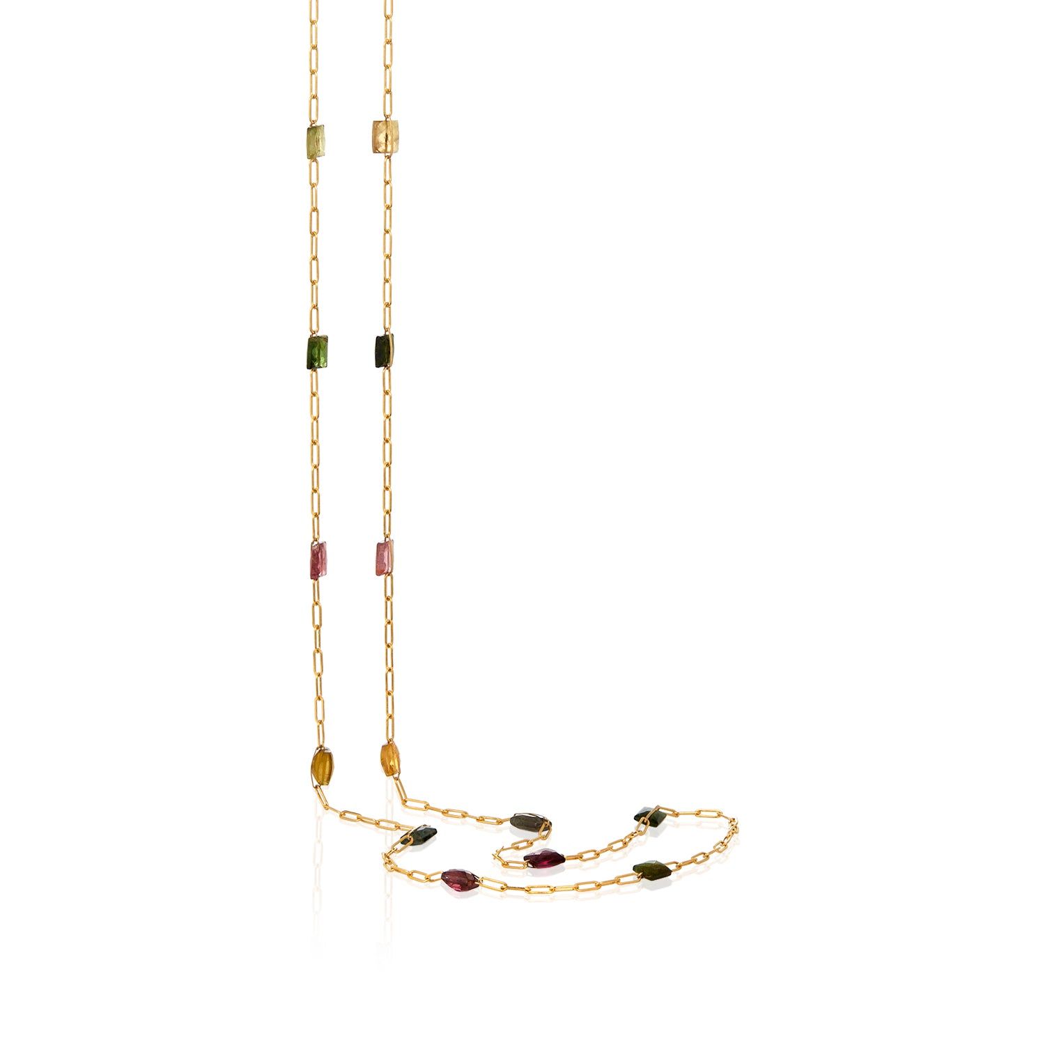 Emma Rainbow Tourmaline Paperclip Long Necklace