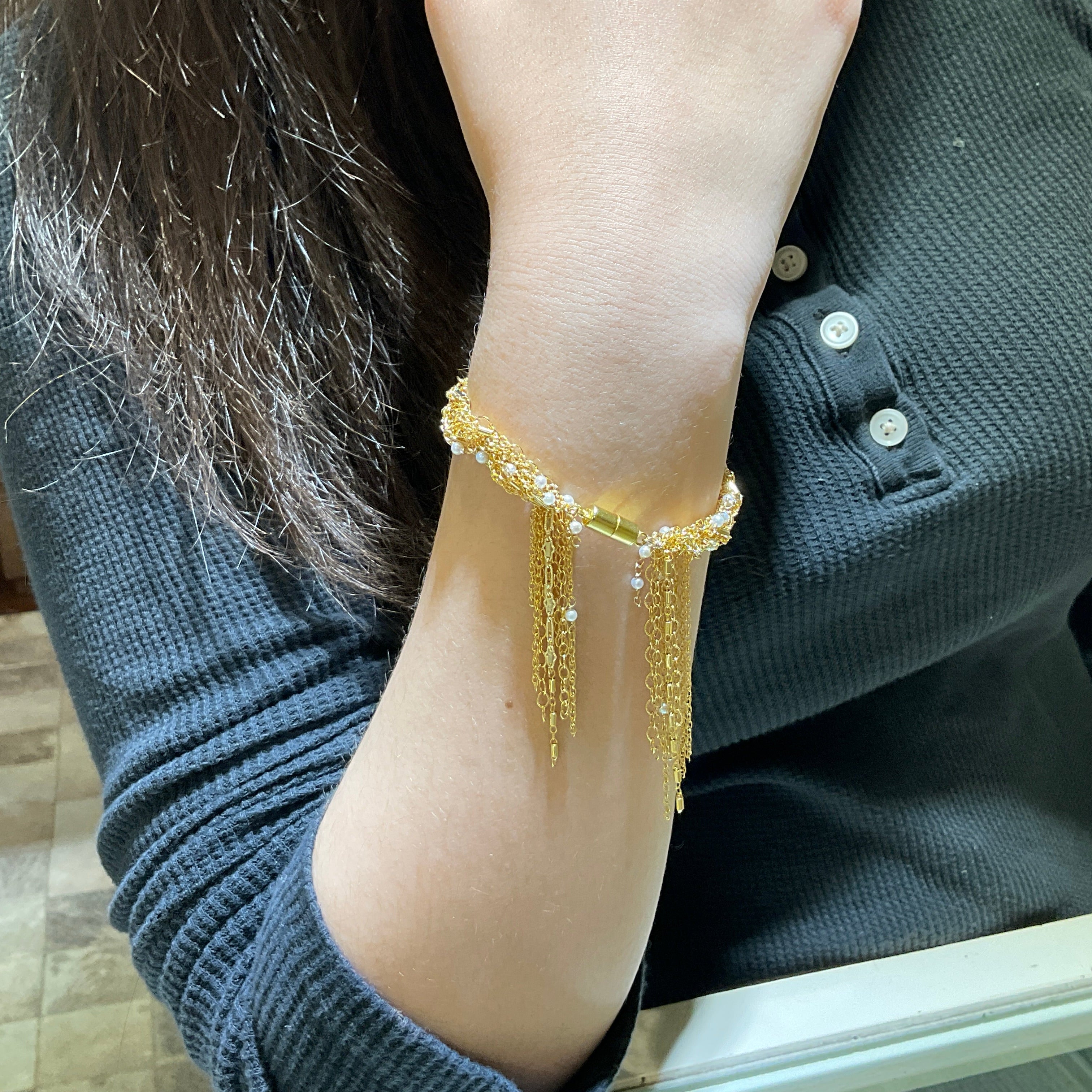 Braided Tassel Bracelet in Pearl