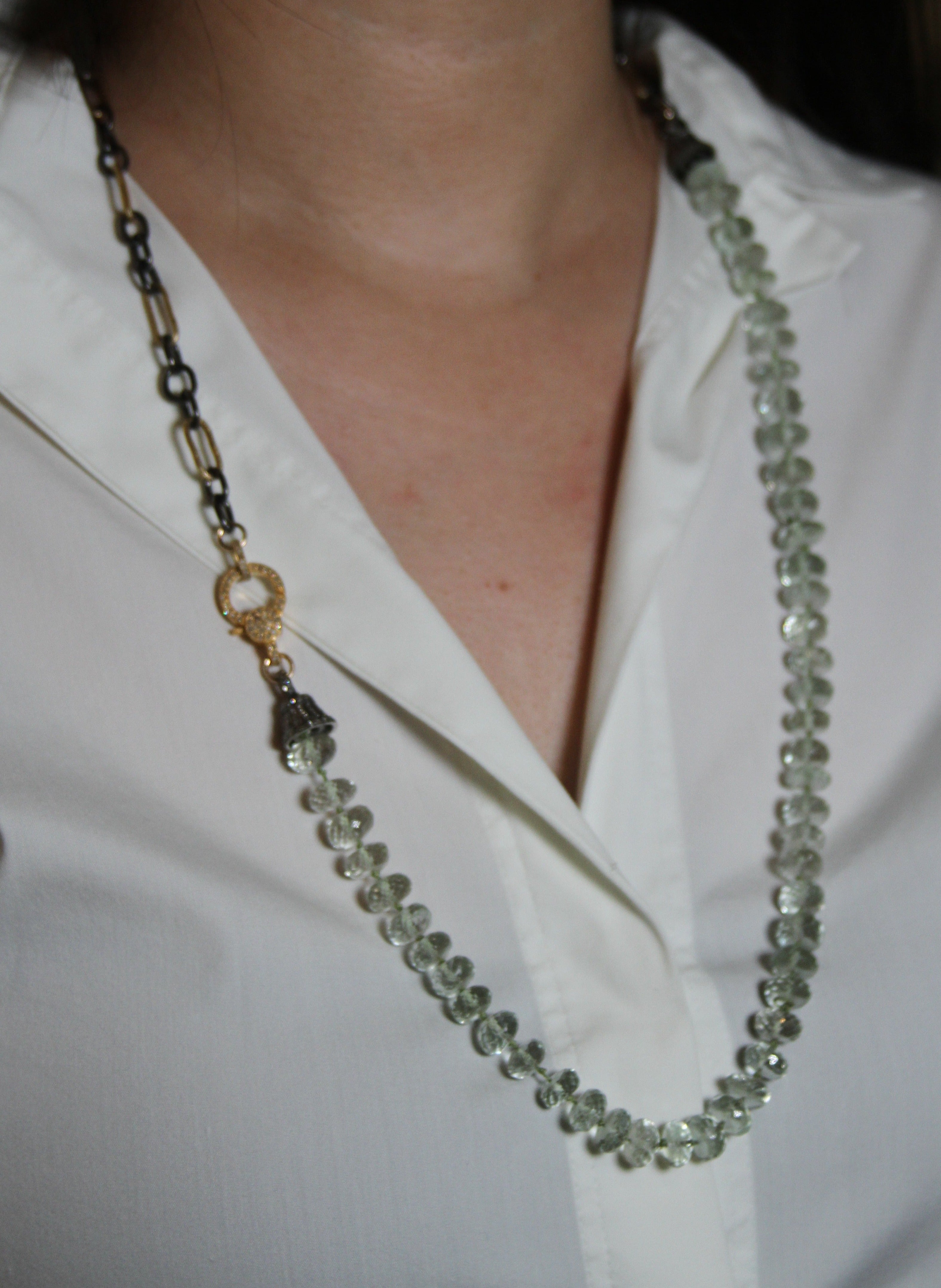 Green Amethyst Mixed Metal Long Necklace