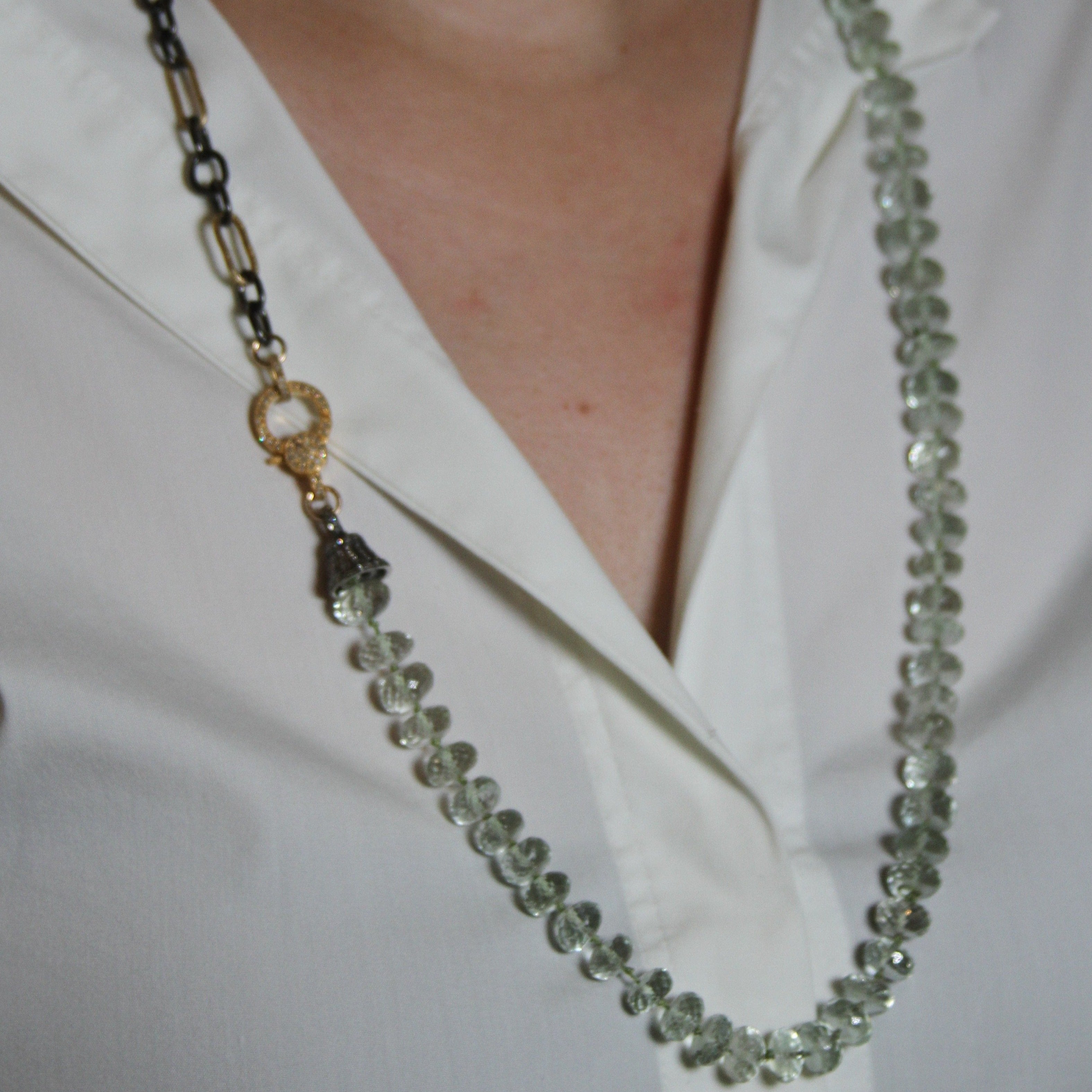 Green Amethyst Mixed Metal Long Necklace