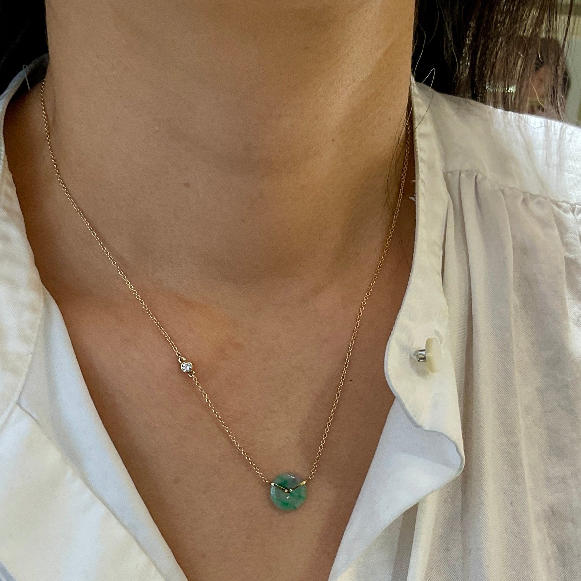 Petite Jade Diamond By The Side Necklace in 14k