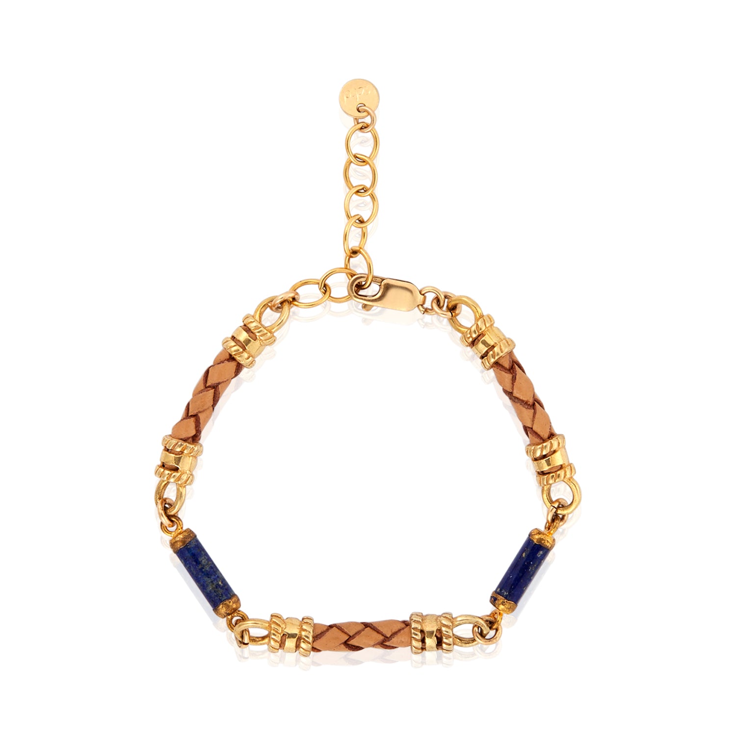 Dual Tubular Lapis Linked Leather Bracelet