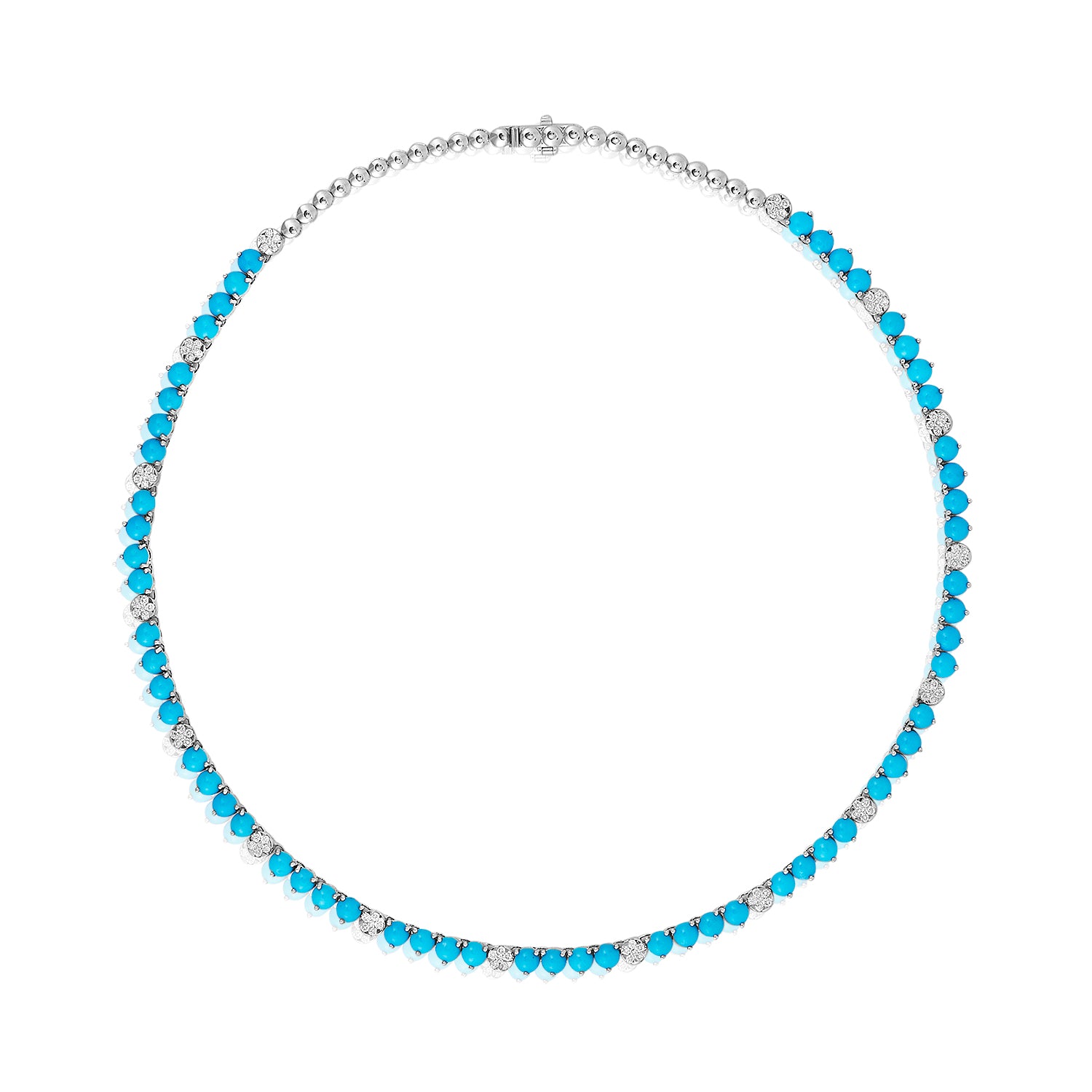 Turquoise Diamond Track Necklace in 18k white gold