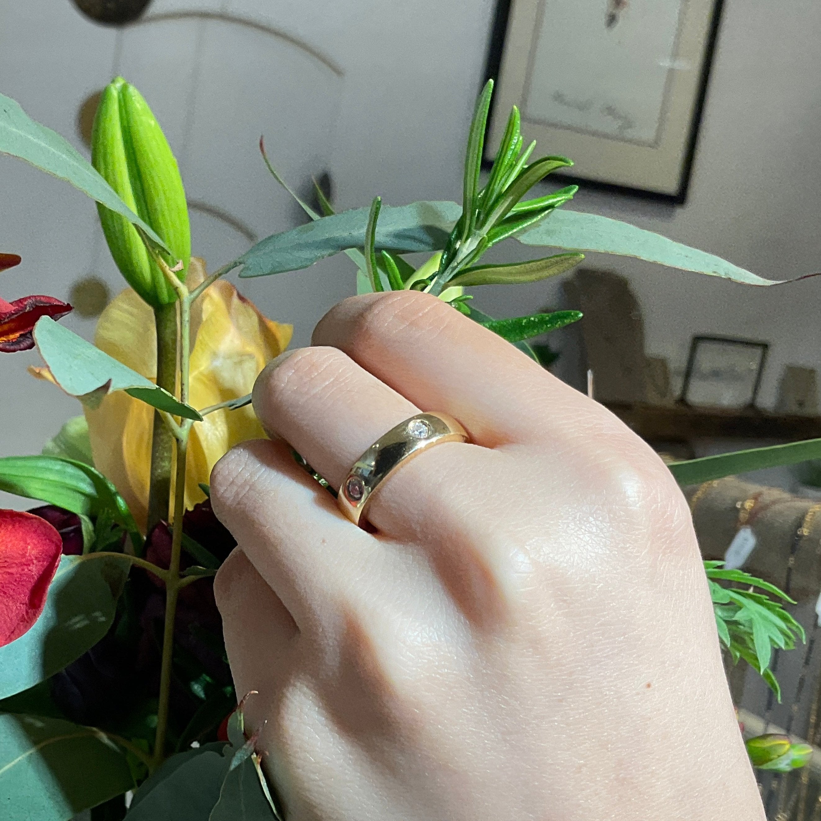 Wide Bold Band Diamond Ring-14k