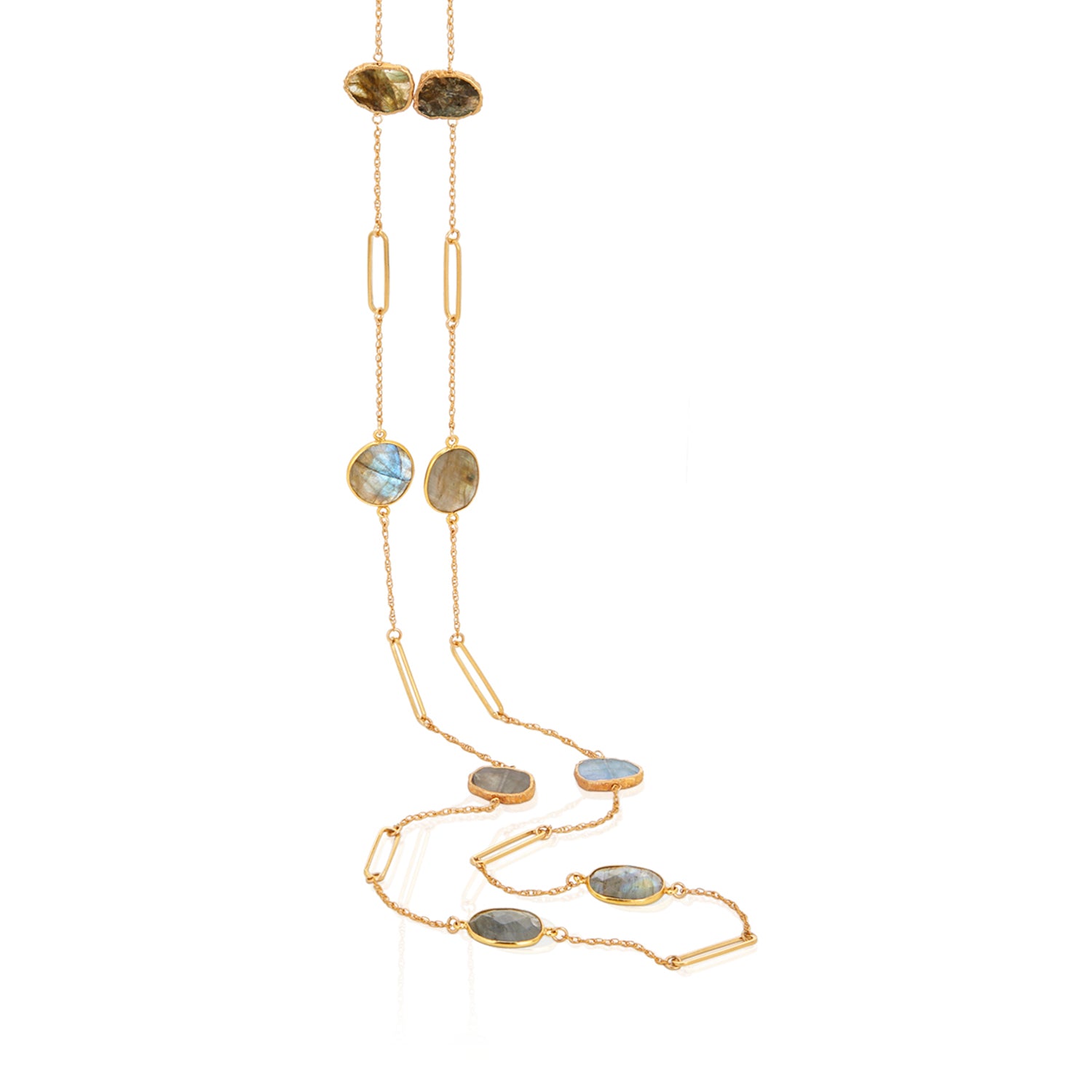 Labradorite Paperclip Link Long Necklace