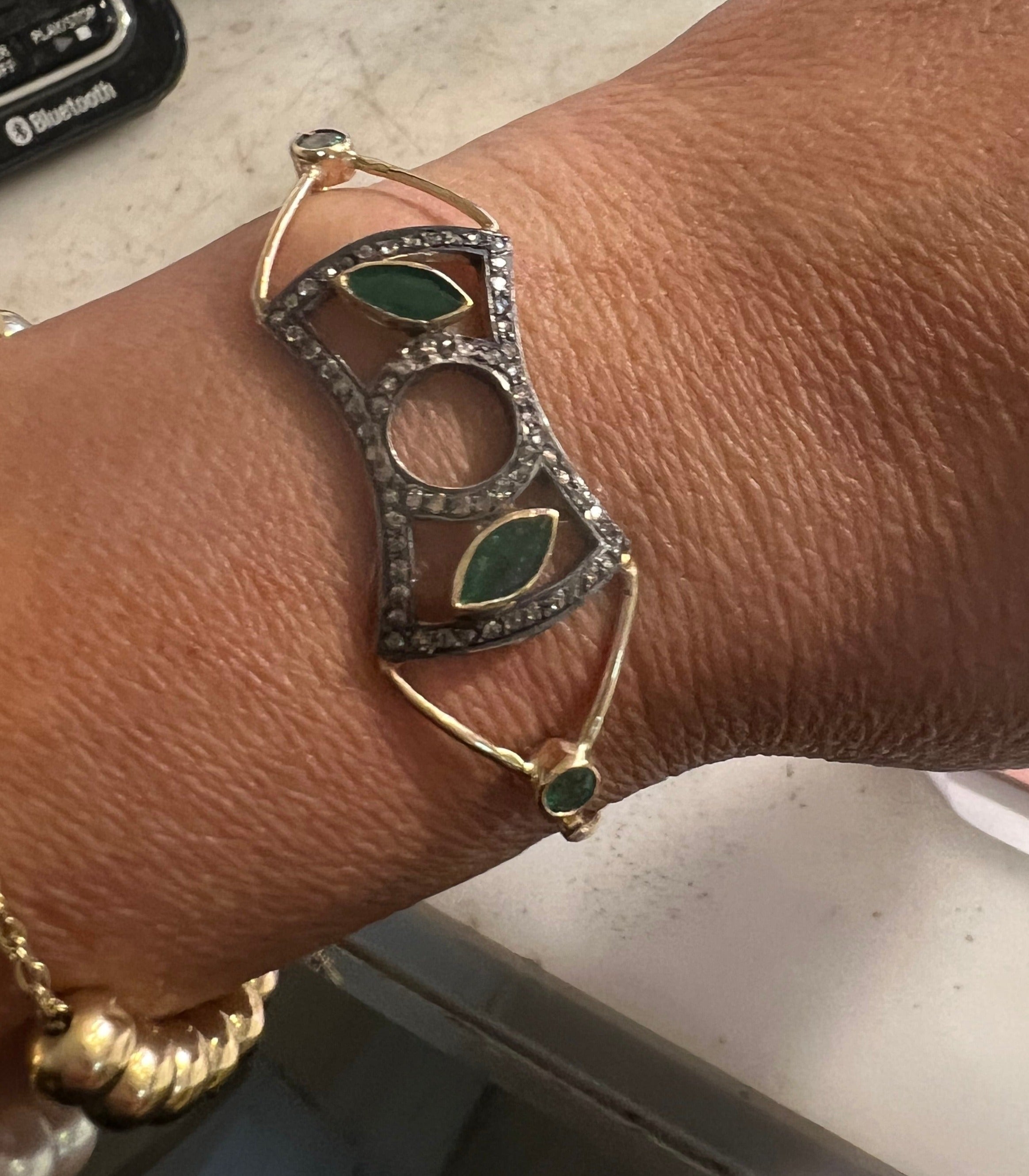 Emerald Art Deco Pave Diamond Bracelet 14k