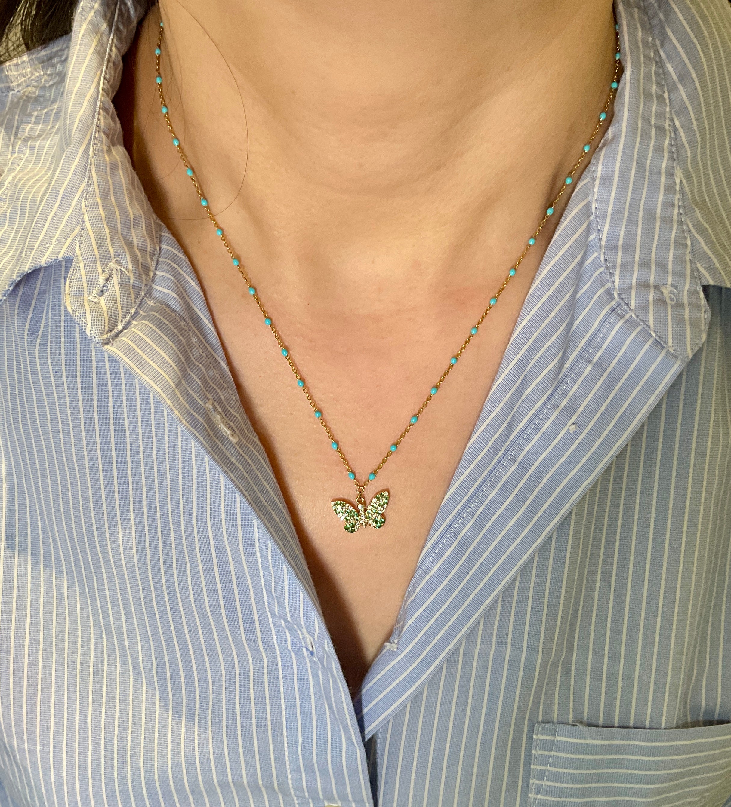 Butterfly Turquoise Necklace-14k