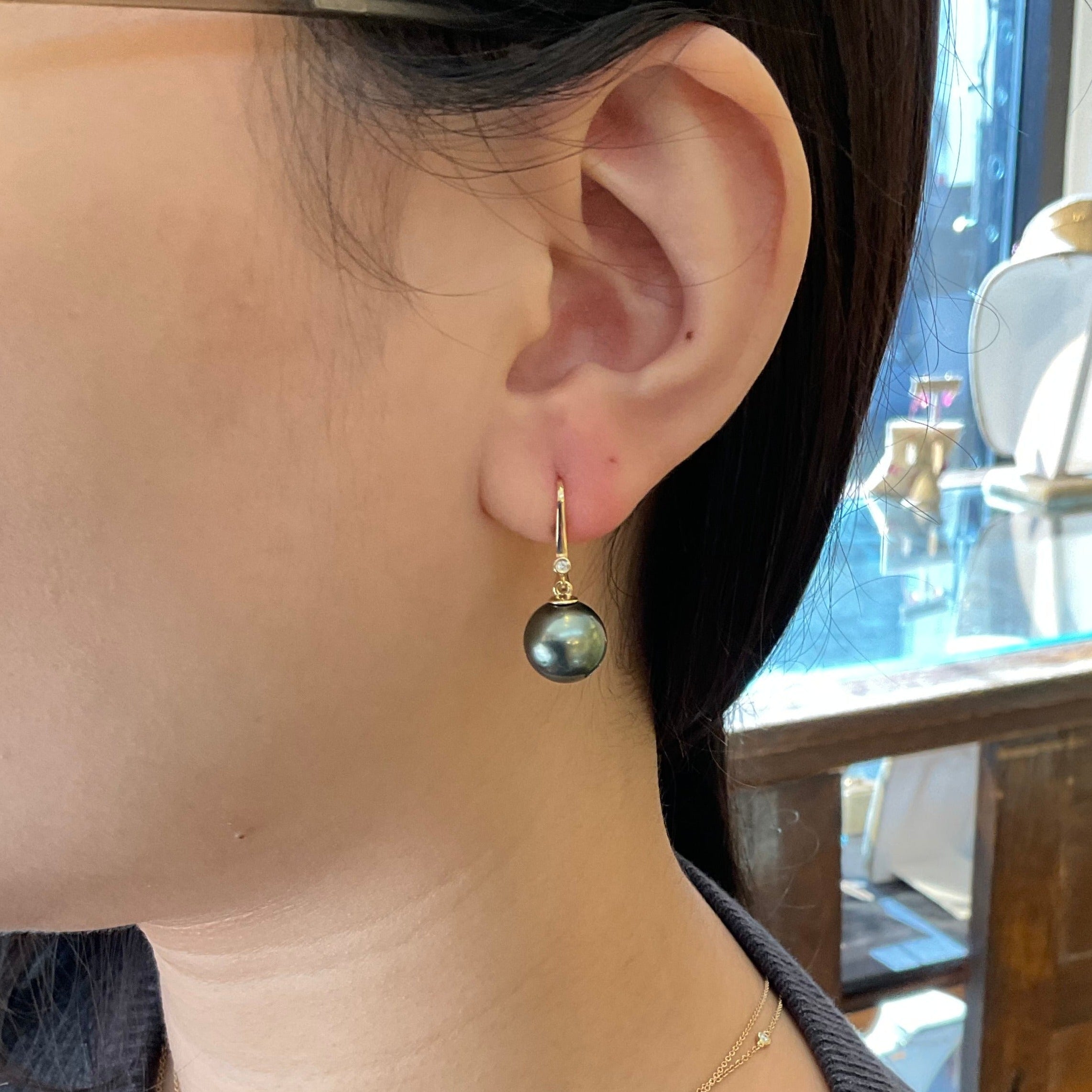 Tahitian Pearl & Diamond  Earrings 14K