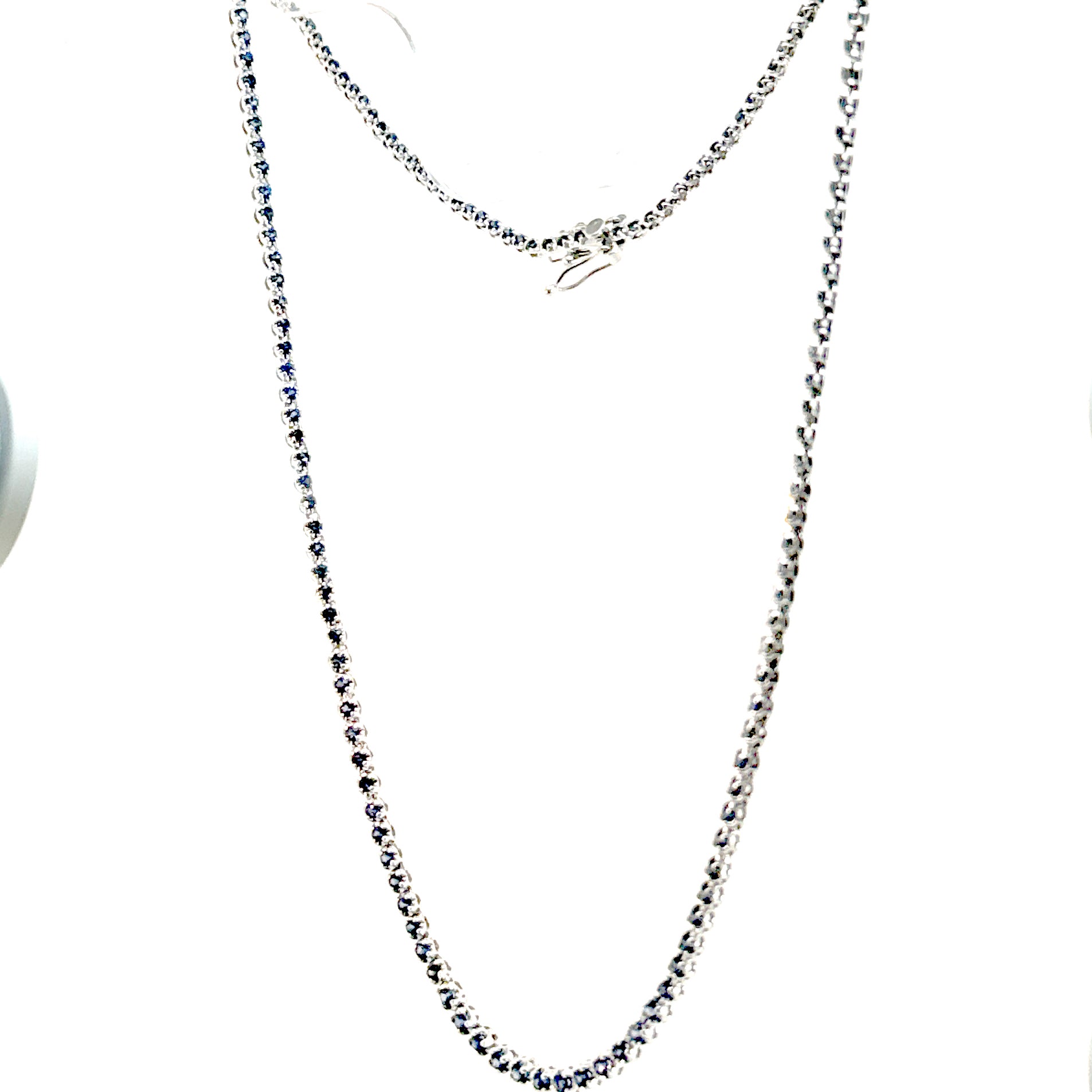 Blue Natural Sapphire Tennis Necklace-14k White Gold