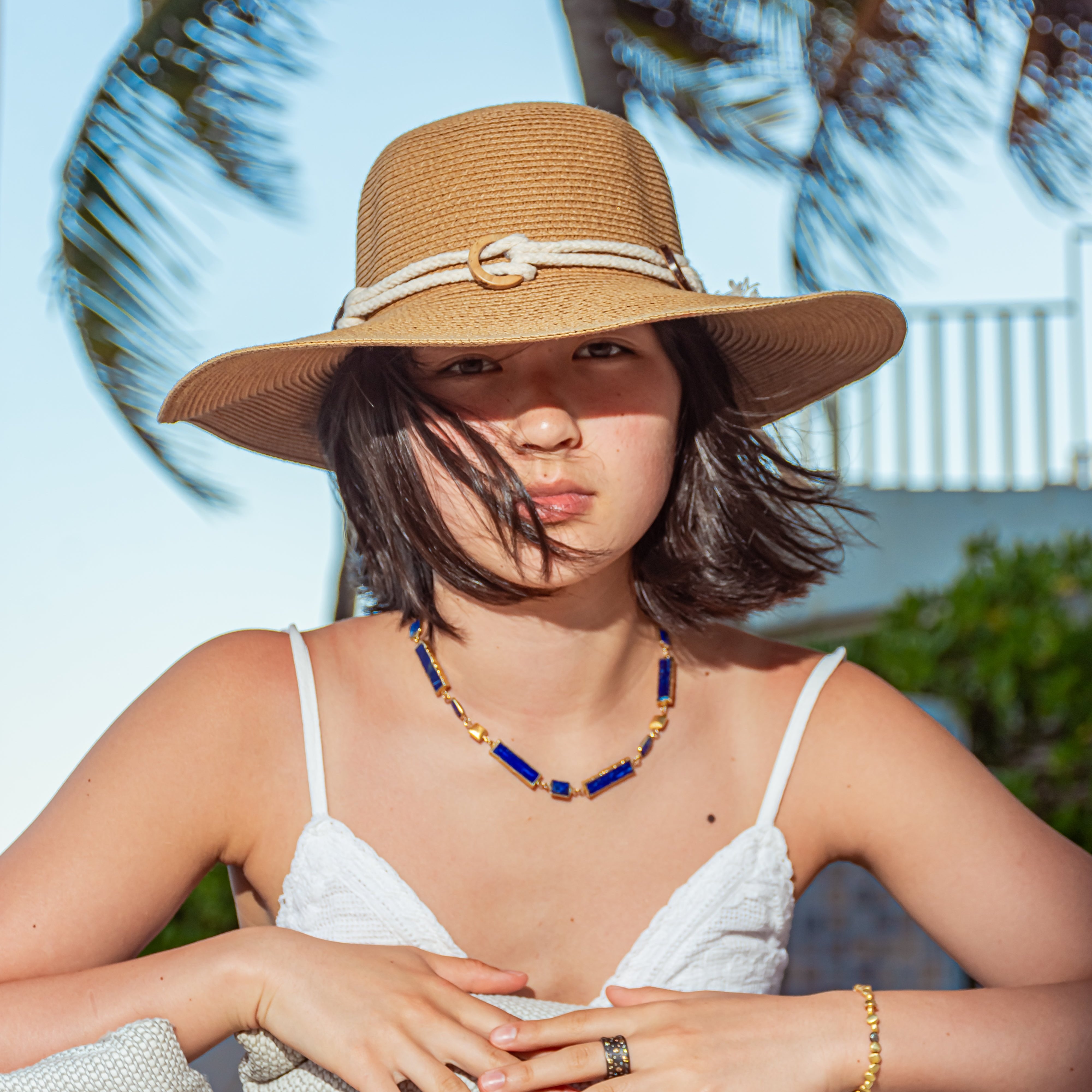 Lapis Gold Bead Paperclip Necklace