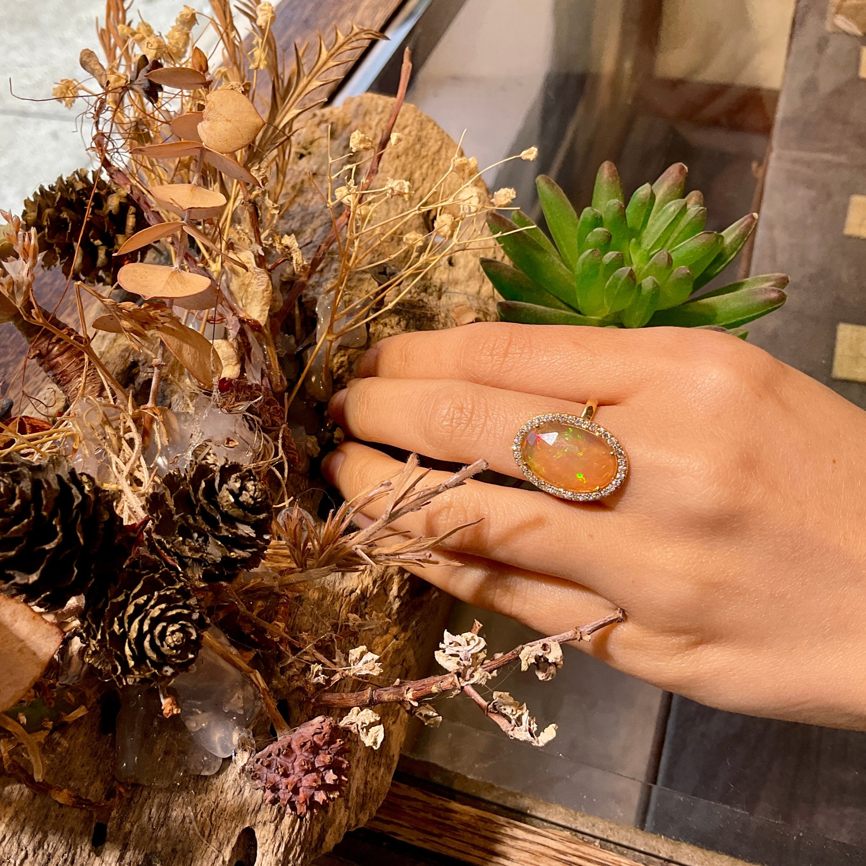 Grande Opal Diamond Ring In 18k