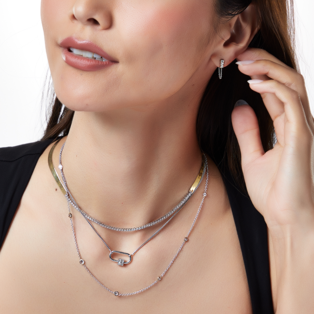 Natural Diamond Bezel Section Necklace  in 14k White Gold