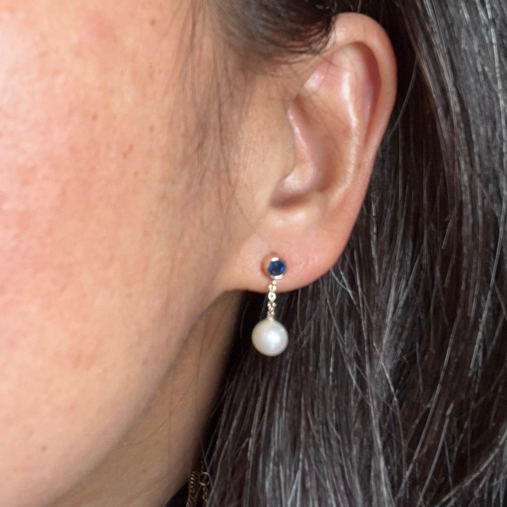 Petite Round Pearl Dangle Earrings in 14k