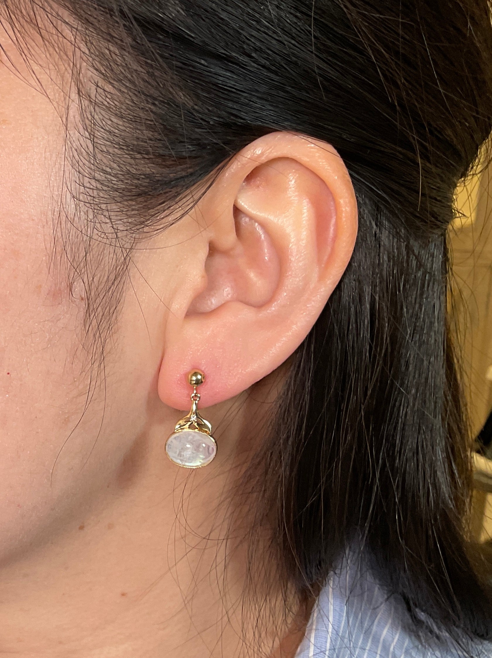 Moonstone Whale Tail Earrings in 14k