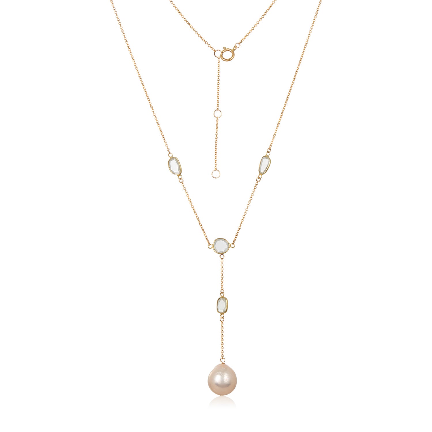 Moissanite Slice Pearl Lariat Necklace