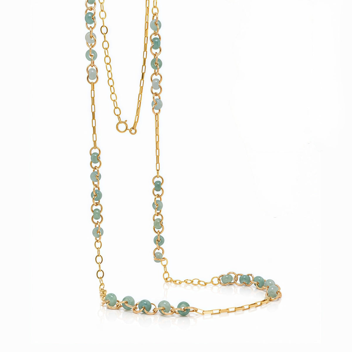Guatemala Jade Mixed Gold Link Chain Long Necklace