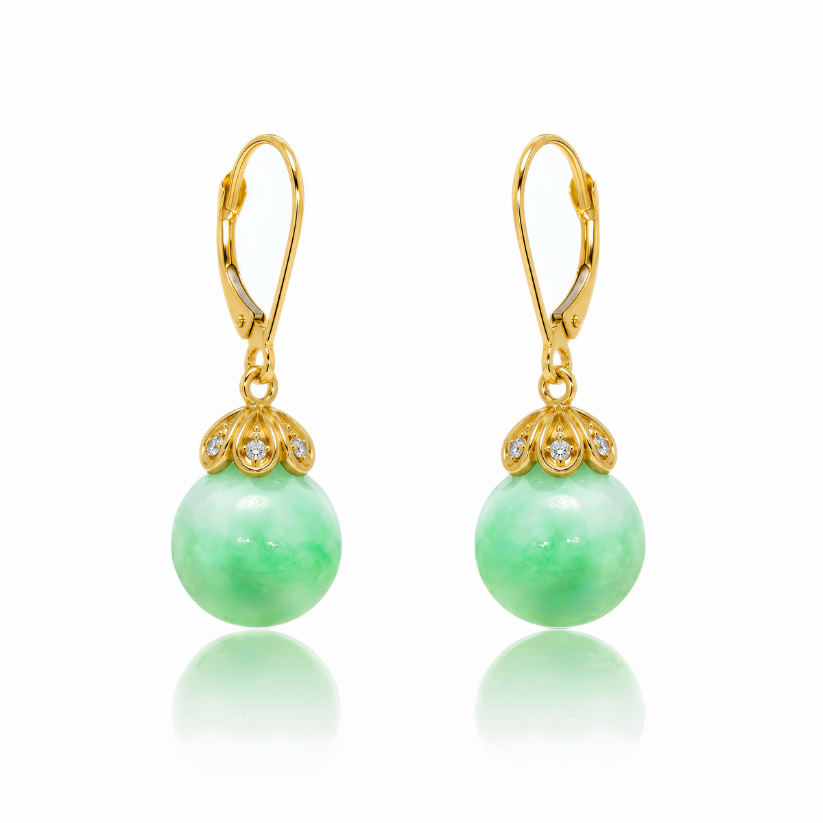 Jade Globe Floral Earrings 14k Leverback