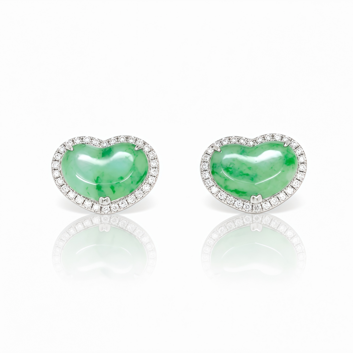 Jade Heart Studs-14k White Gold