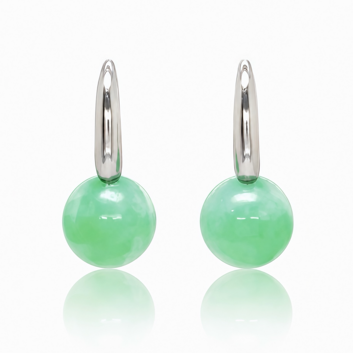 Jade Globe White Gold Earrings