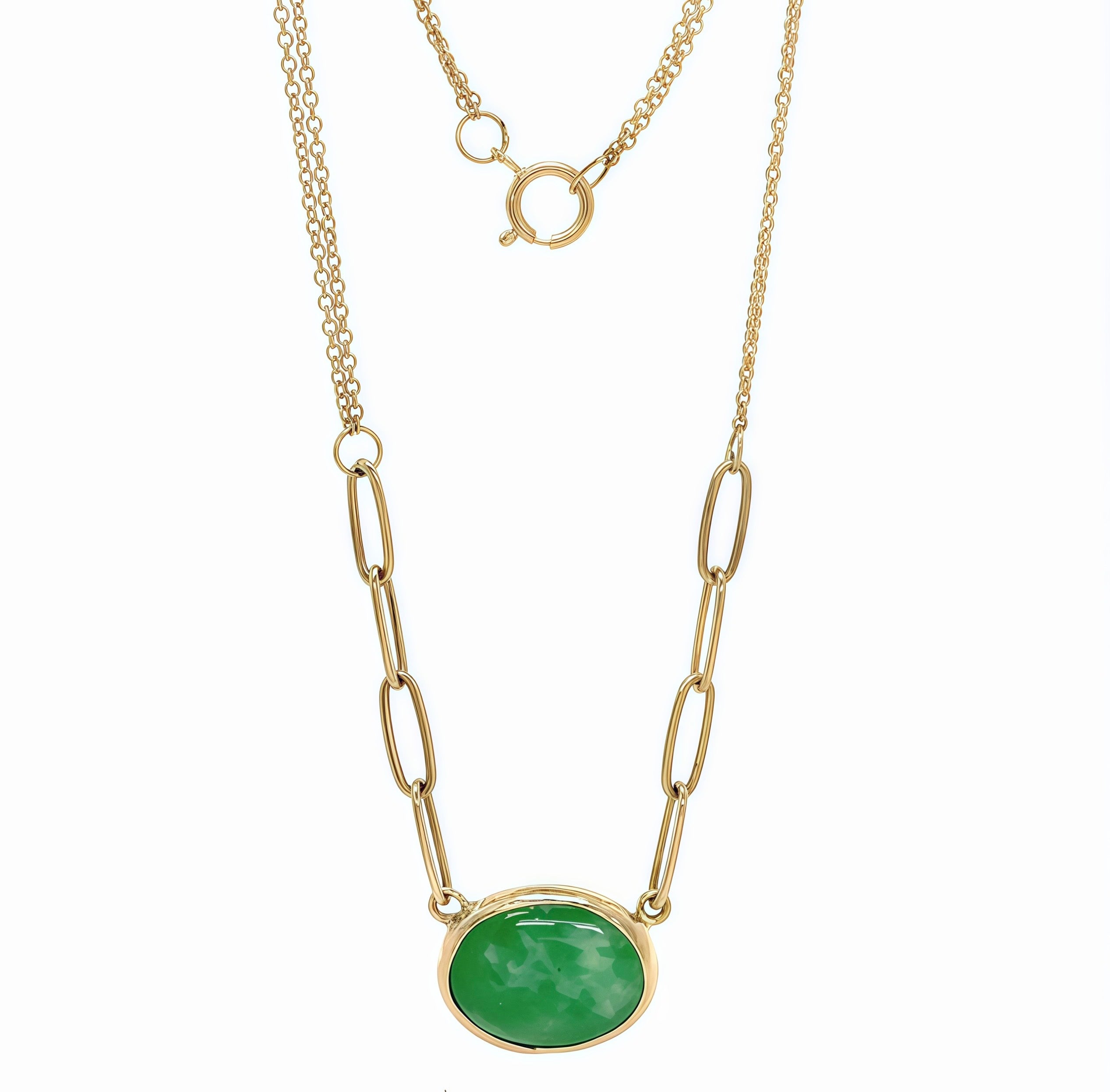 Oval Jade Pendant Necklace In 14K