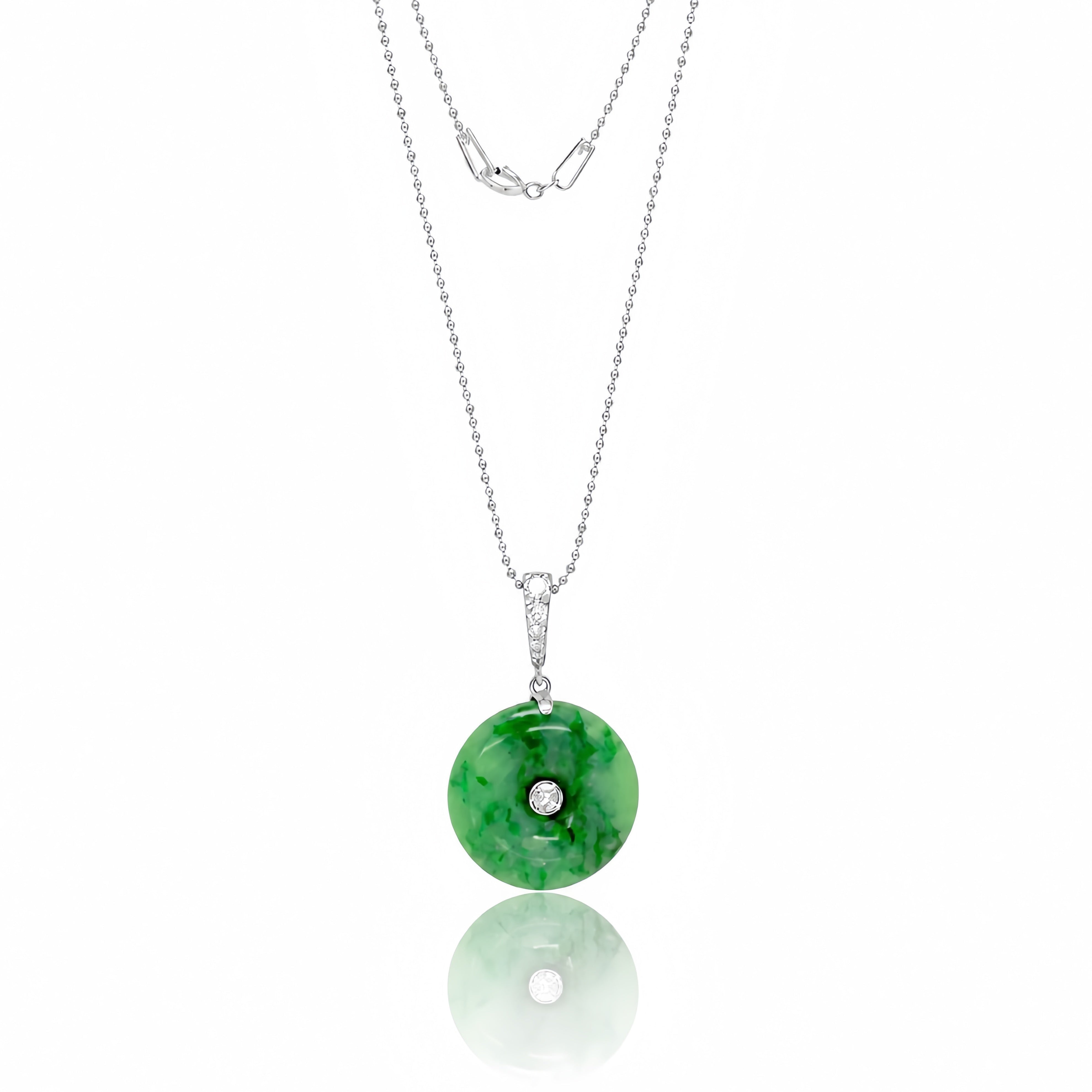 Peace Buckle Jade Diamond Pendant Necklace 14k White Gold