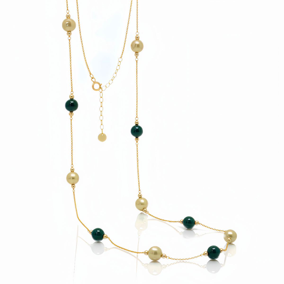 Maya Guatemala Jade Gold Ball Long Necklace