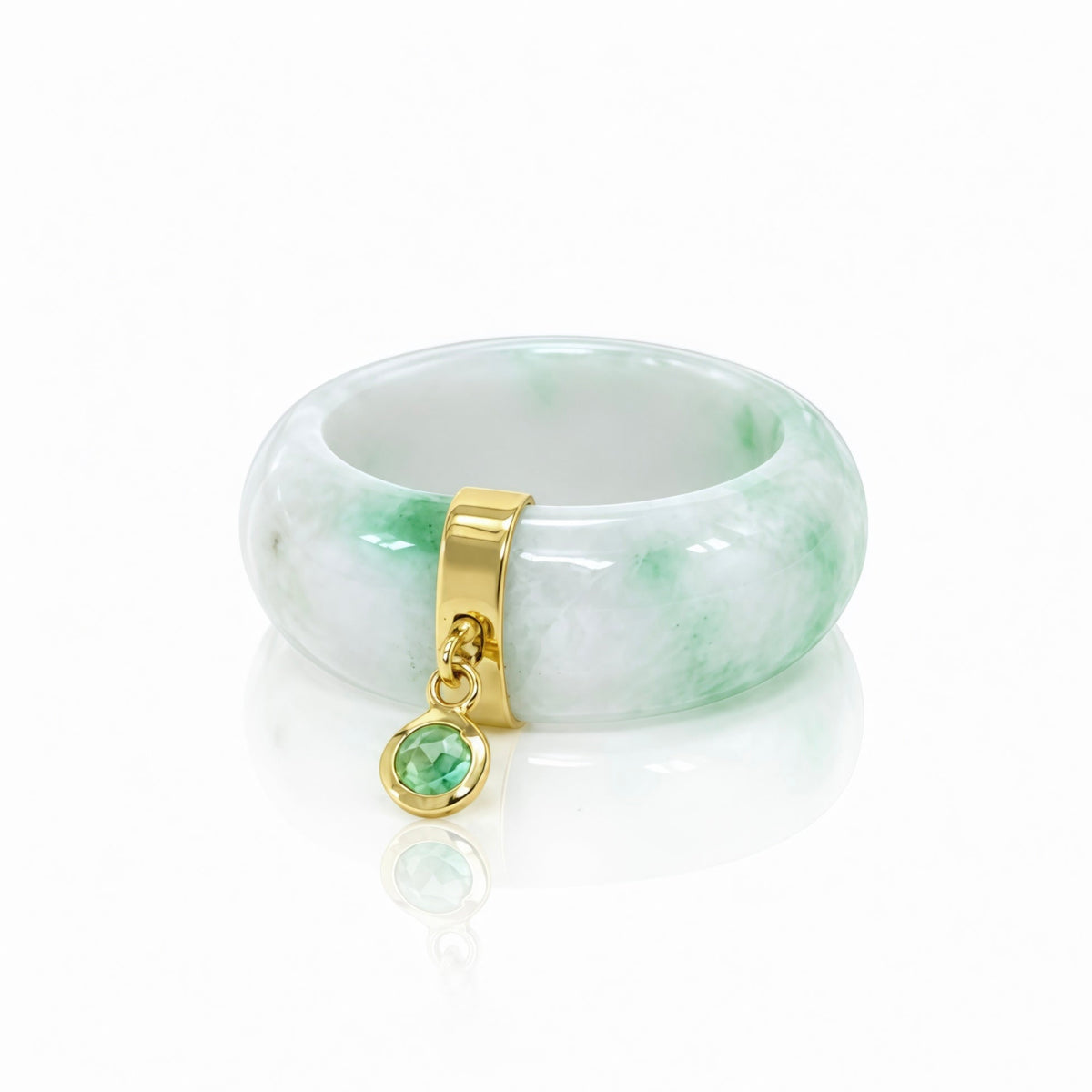 Serene Dome Jade Emerald Charm Ring 14k