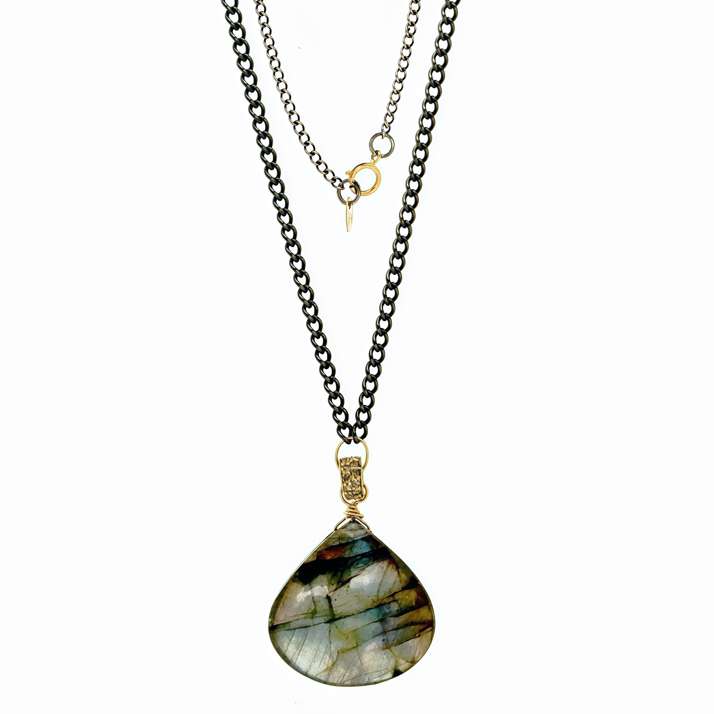 Teardrop Puffy Labradorite Pendant Gold-filled Necklace