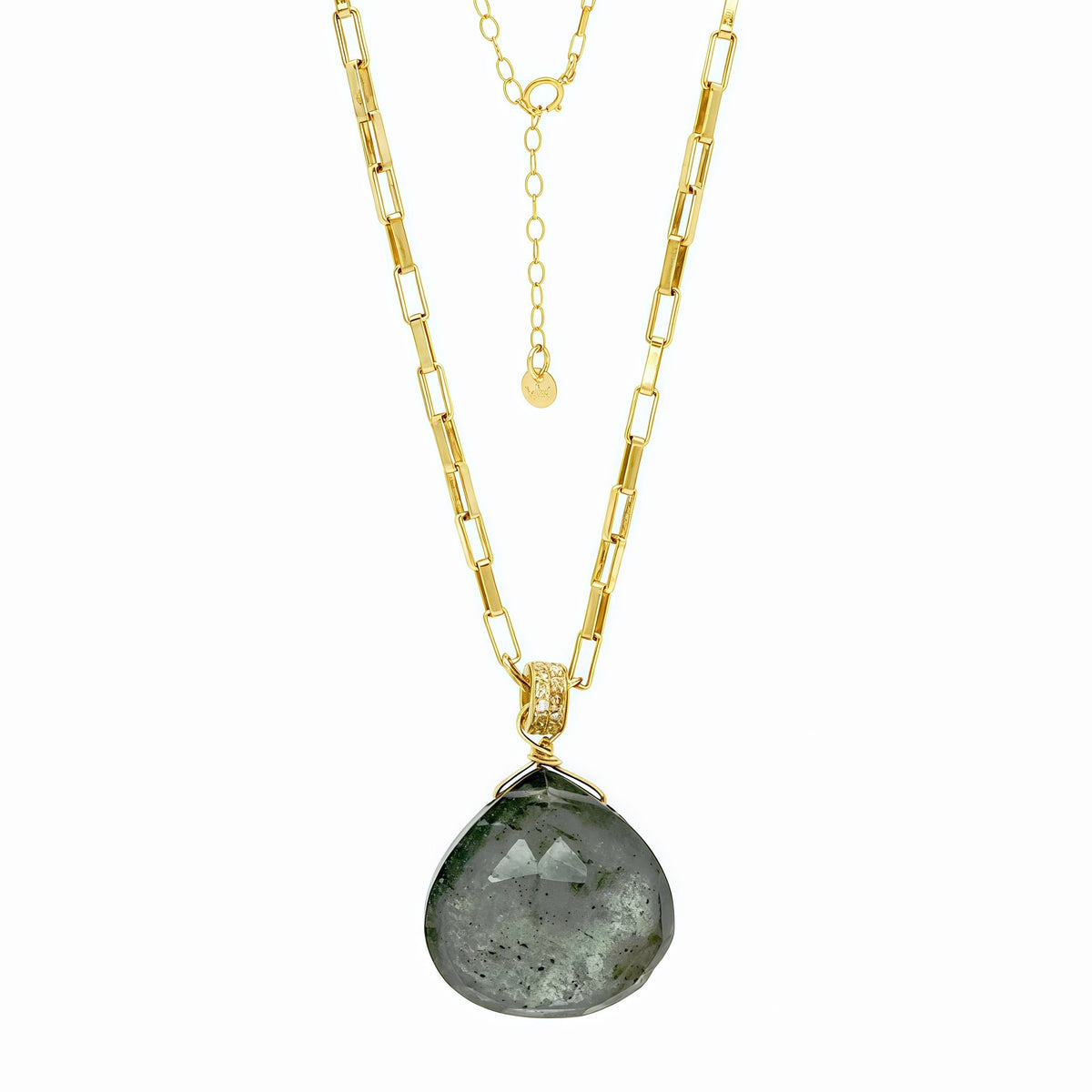 Teardrop Puffy Labradorite Pendant Gold-filled Necklace