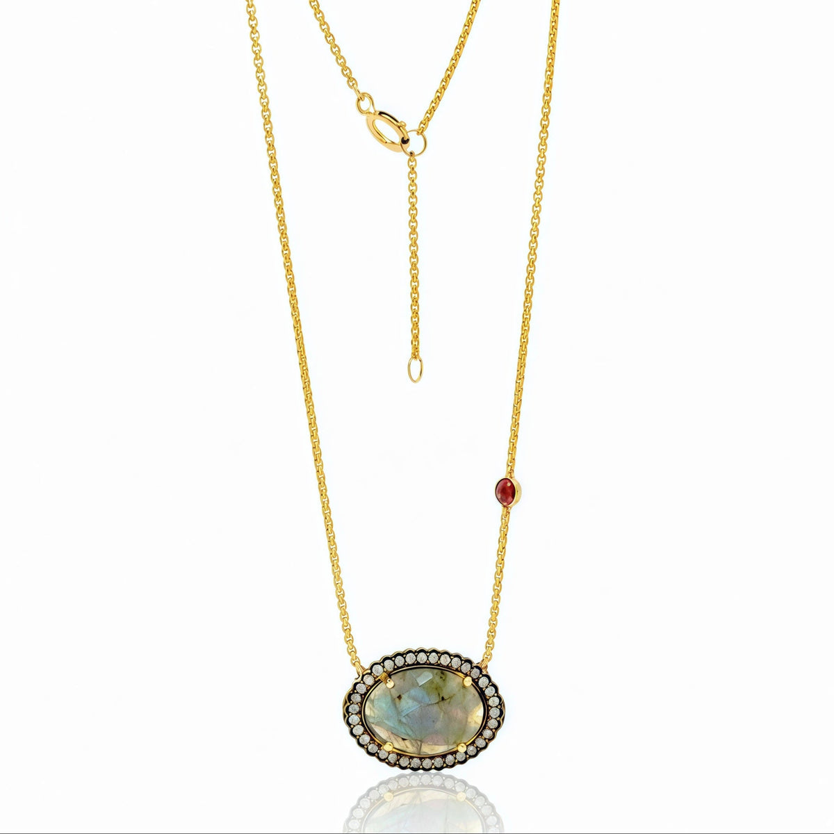 Isla labradorite Diamond Halo Pendant Necklace