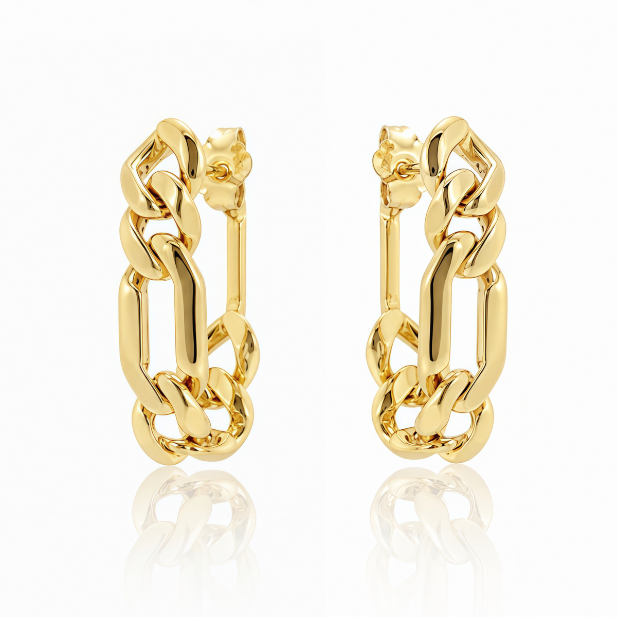 Chain Link Hoops Stud Earrings In 14K