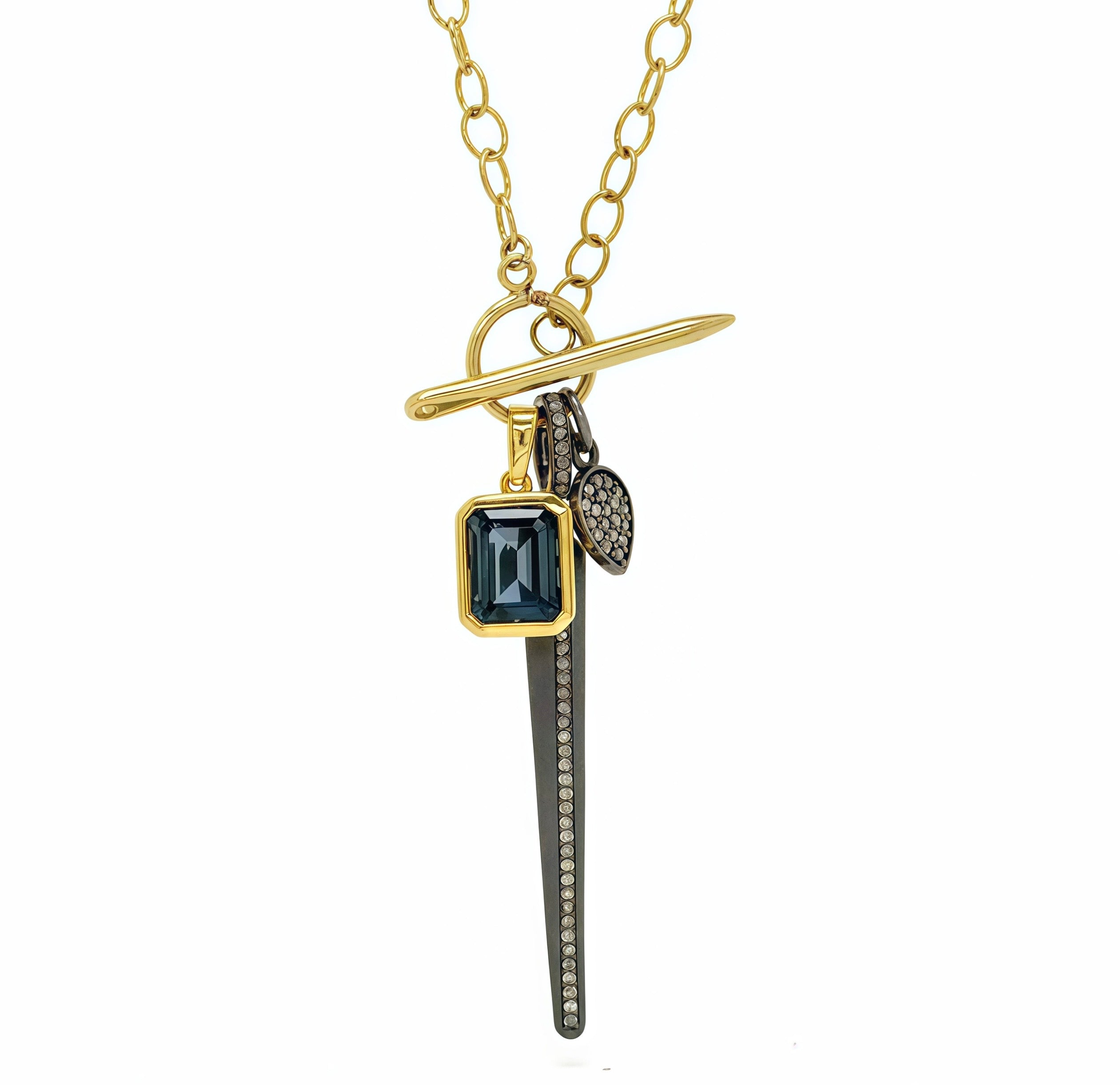 London Blue Spike Trio Charms Long Necklace