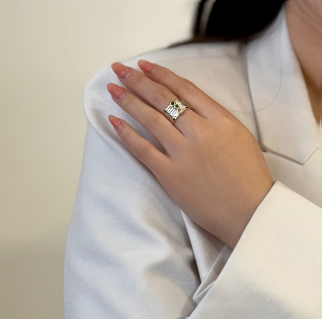 Trio Gem Seven Stackable Mixed Metal Ring