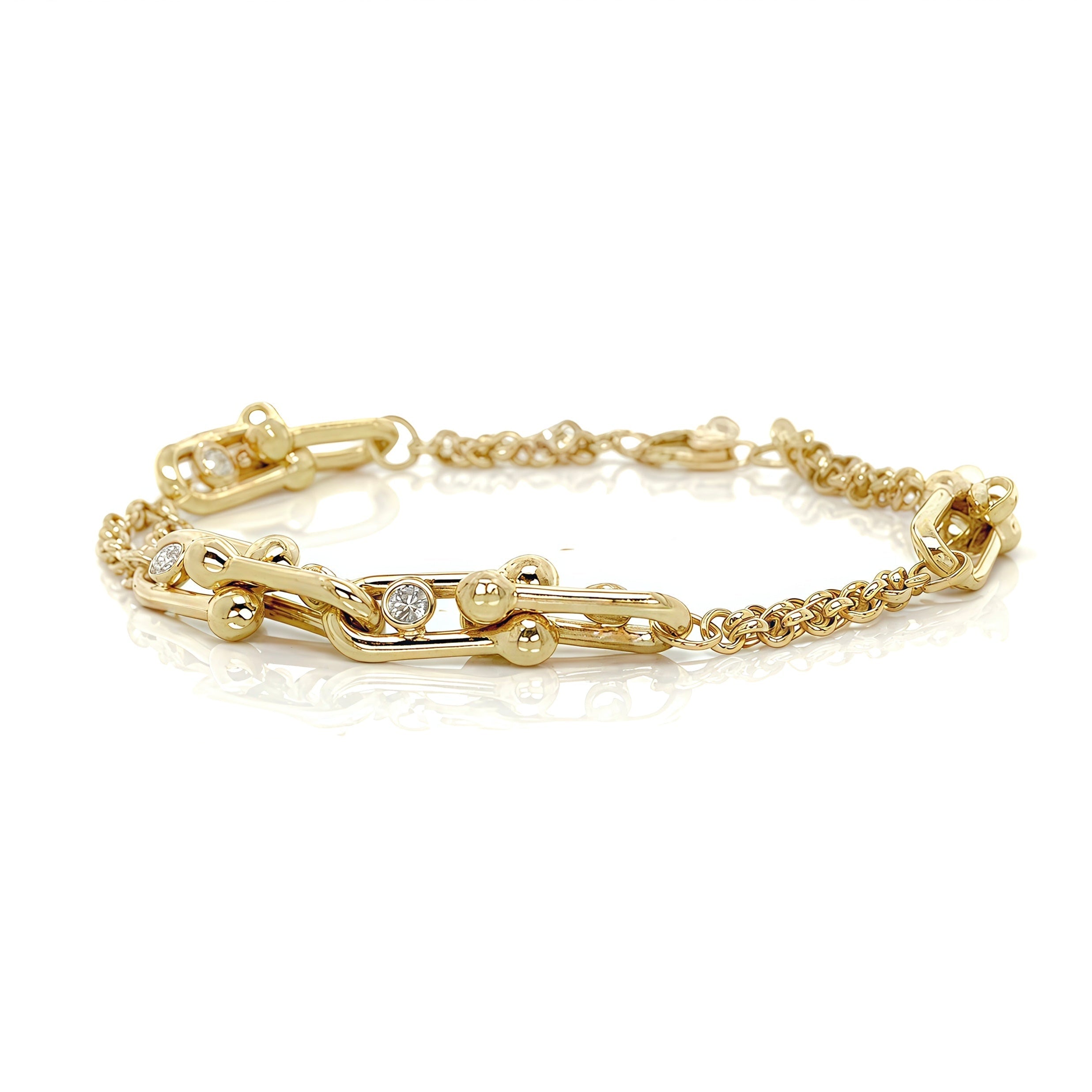U-shaped Clip Double Chain Bracelet In 14k
