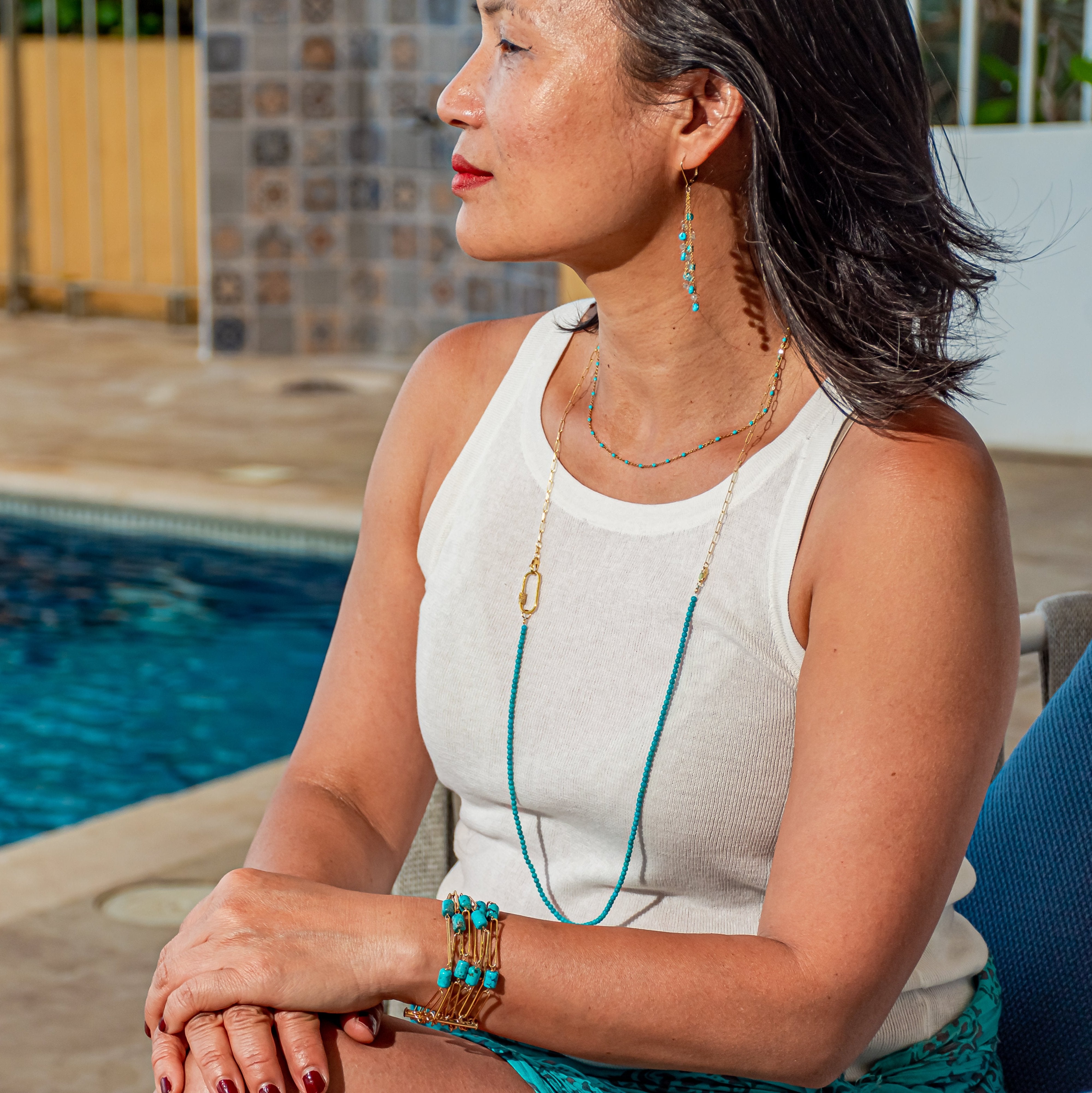 Turquoise Paperclip Link Long Necklace