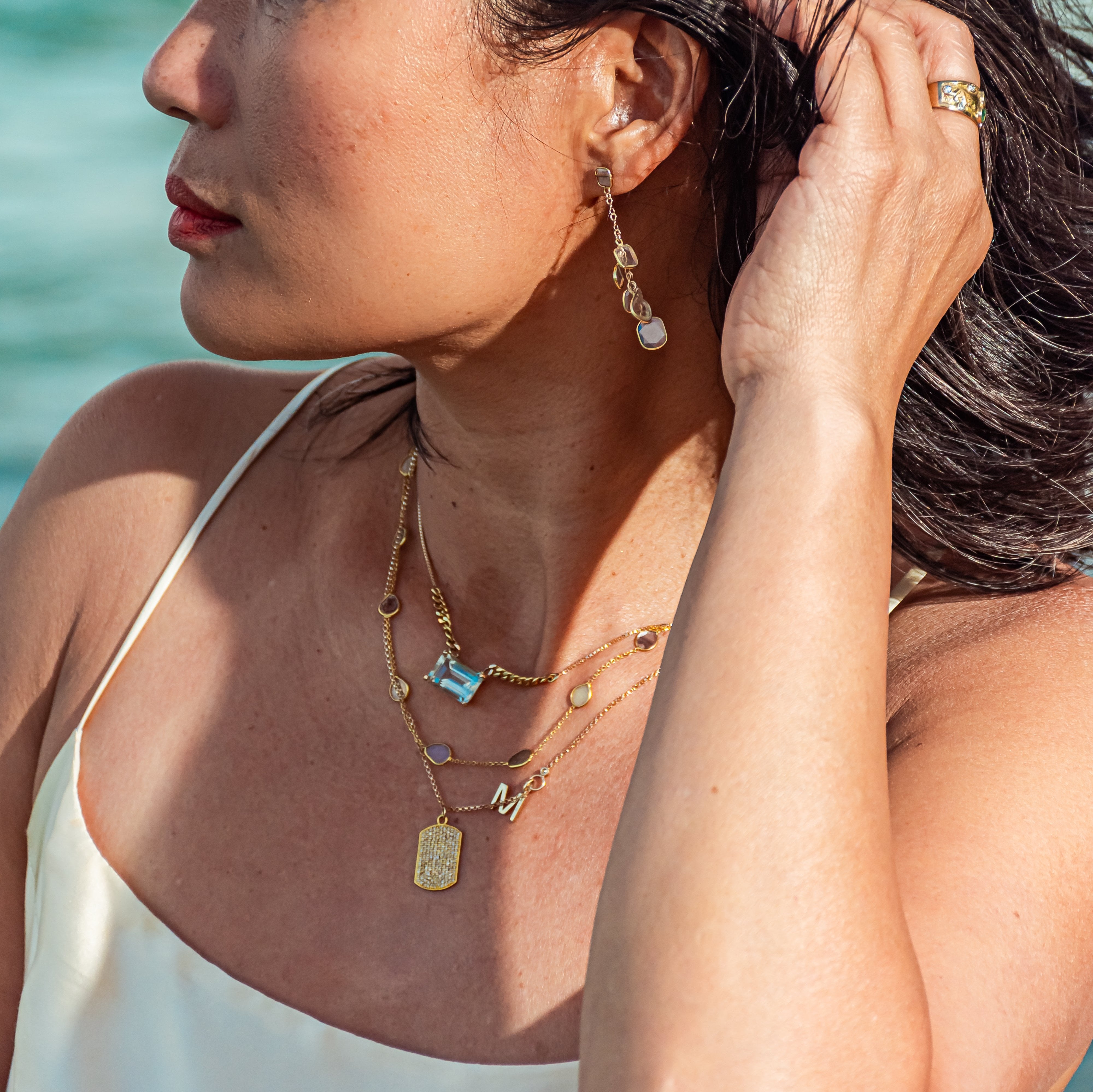 Slice Natural Diamond Station Necklace in 14k