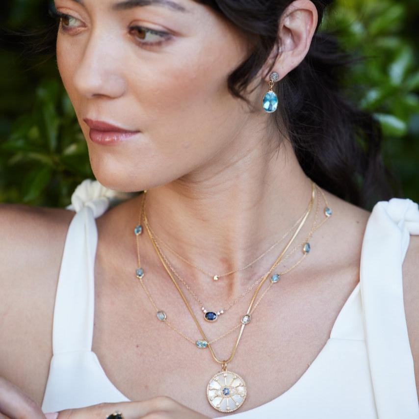 Blue Topaz Section Necklace in 14k