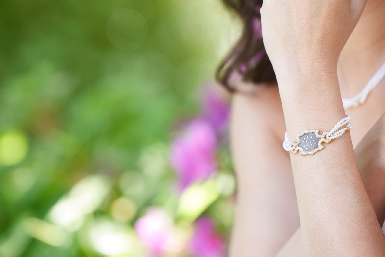 Gloria Multistrand Pearls Shield Bracelet