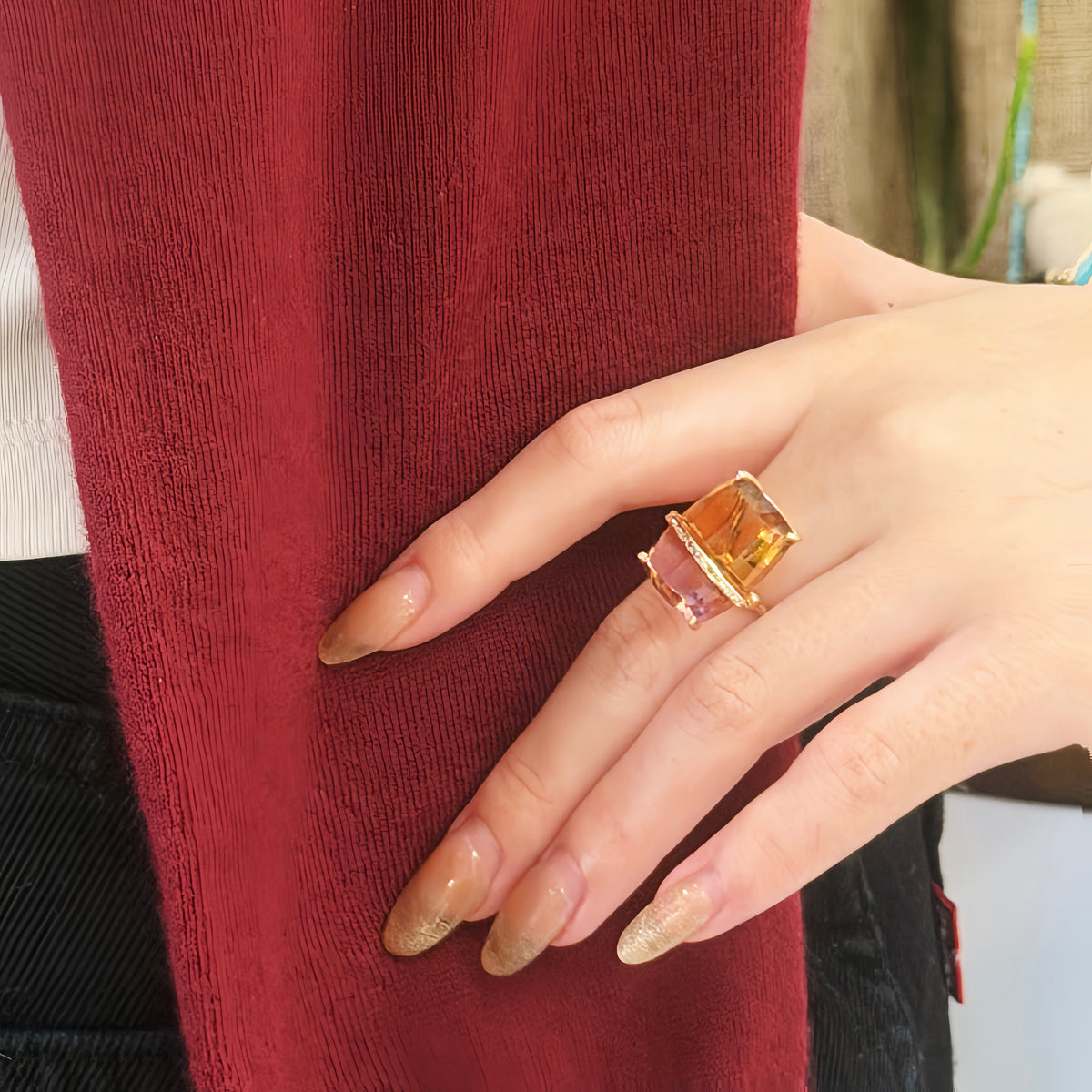 Ametrine Bamboo Ring 14K