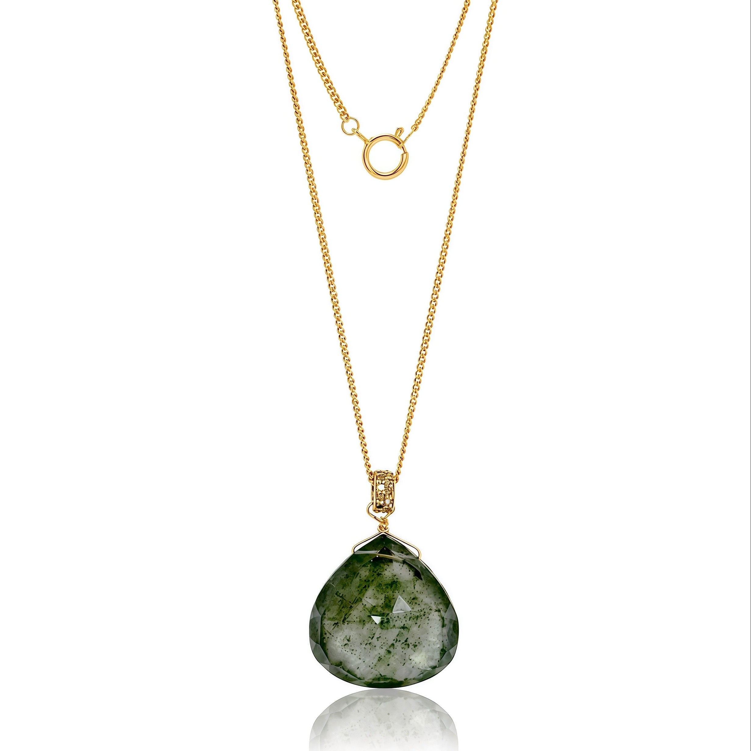 Teardrop Puffy Moss Aquamarine Pendant Necklace