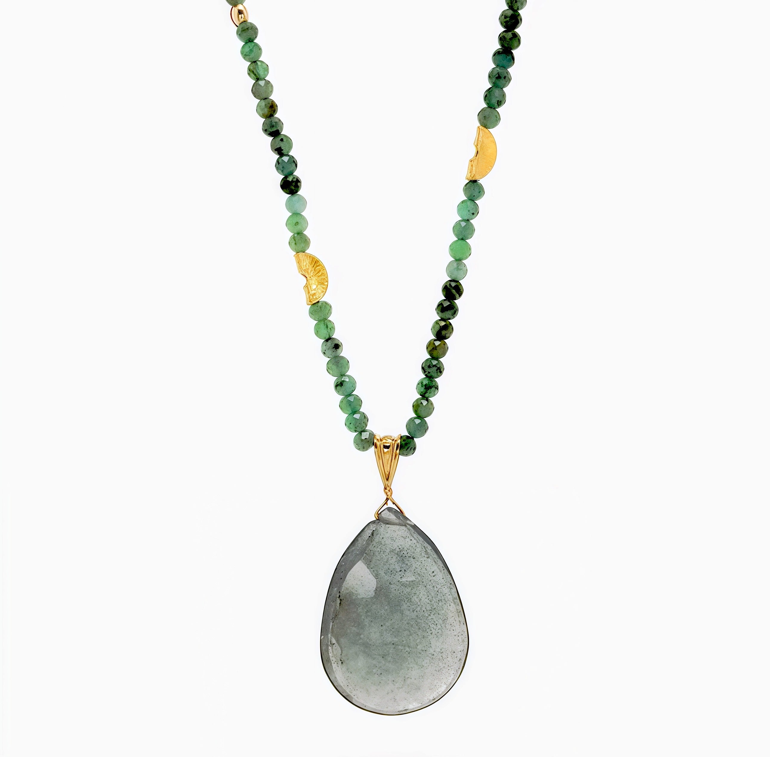 Half Moon Gem With Teardrop Pendant Necklace