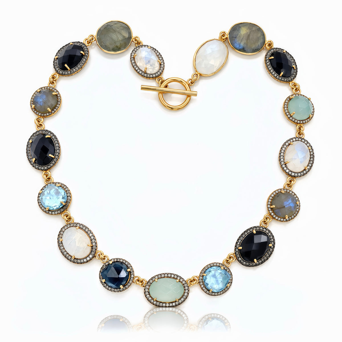 Mixed Gemstone Pave Diamond  Halo Necklace