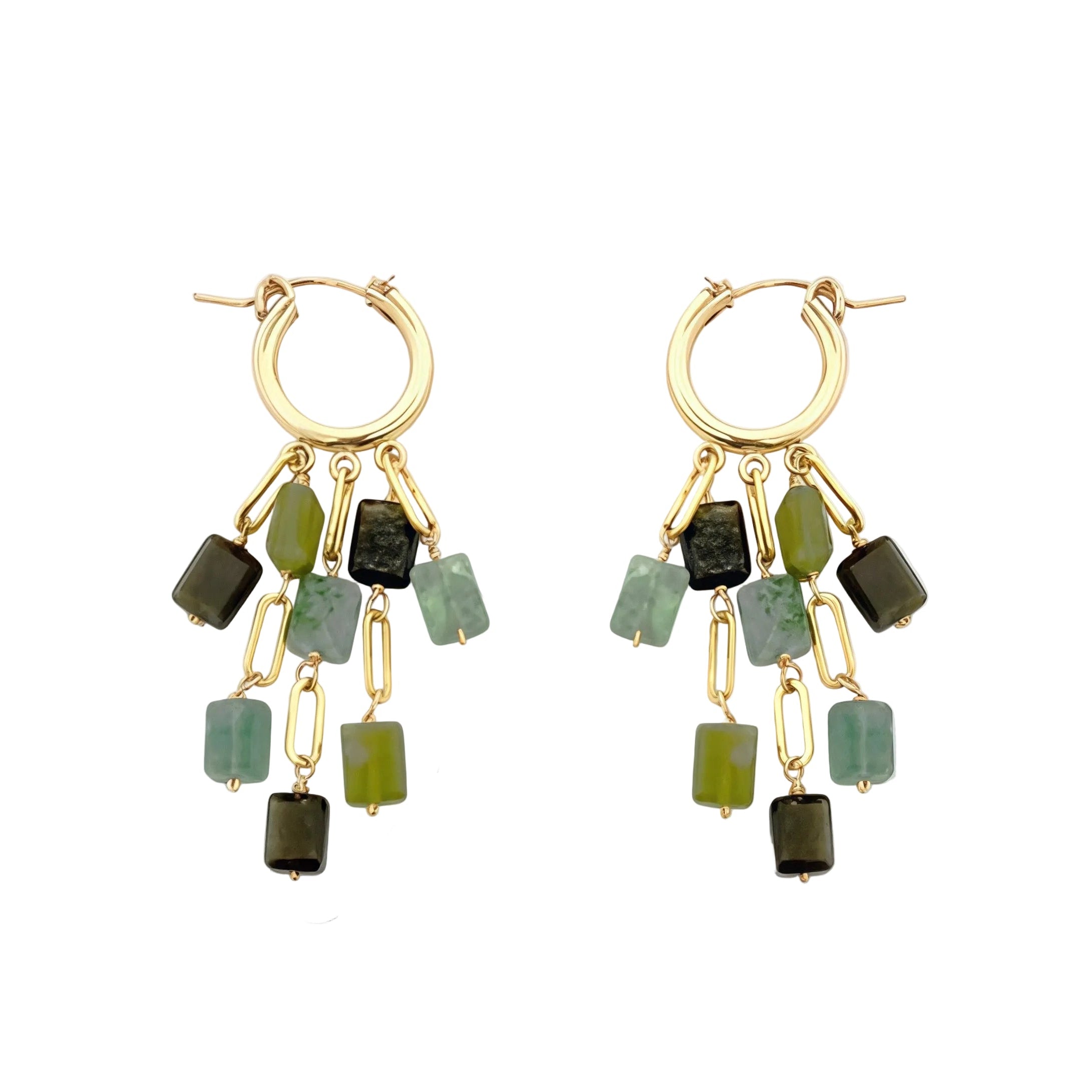 Paula Dangle Hoops Earrings - Green