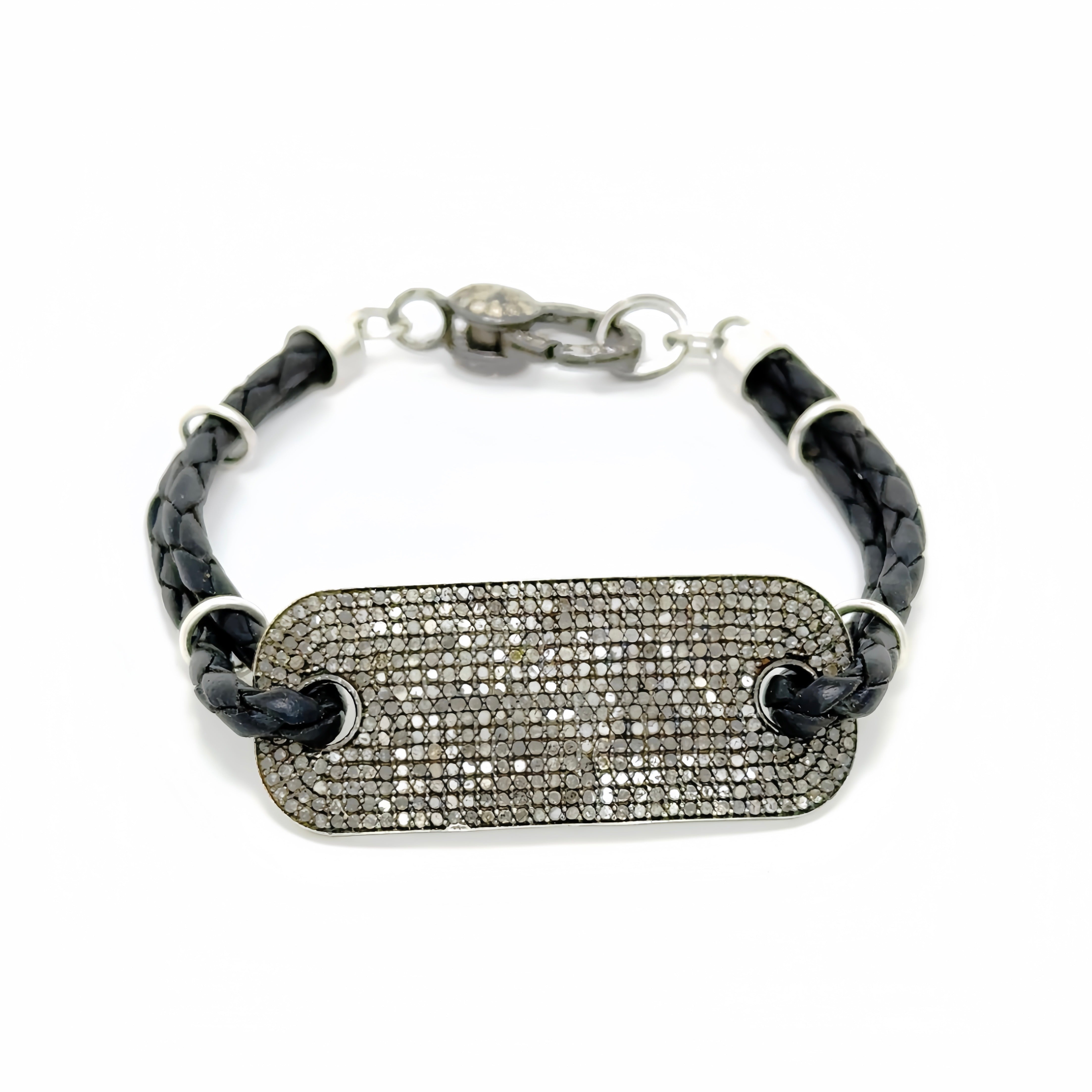 Pave Diamond Shield Braided Leather Bracelet