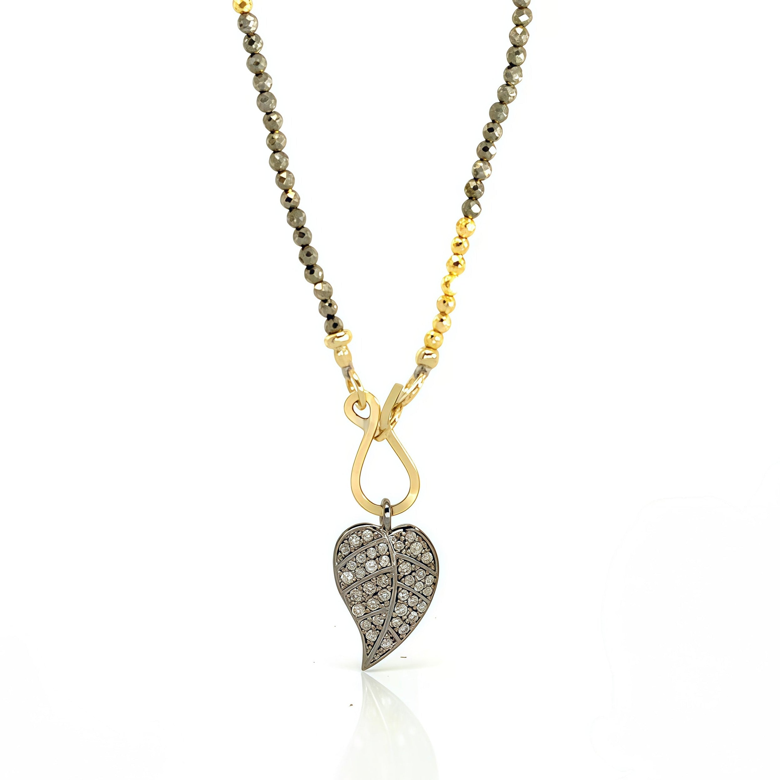 Pave Diamond Pendant Mixed Golden Pyrite Necklace