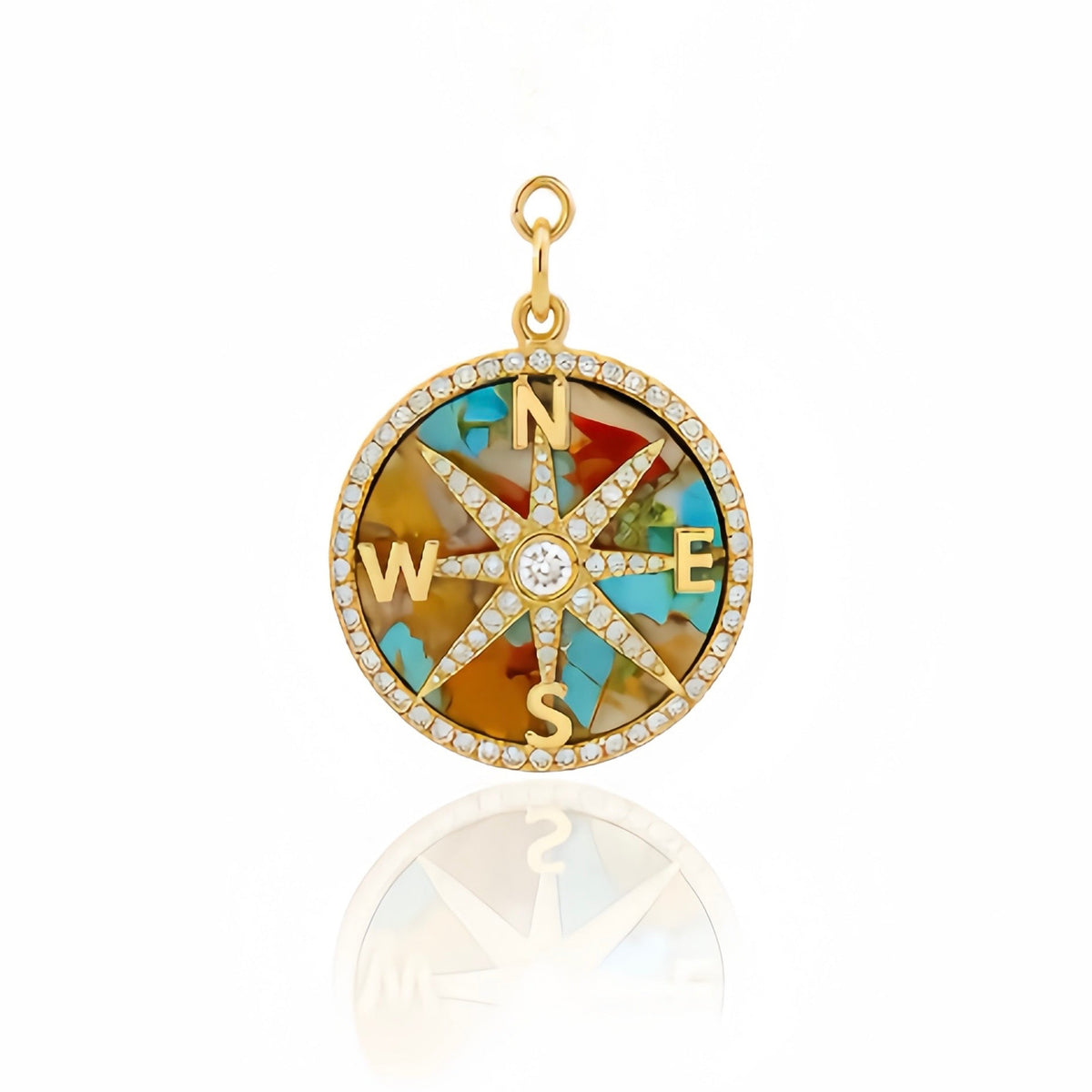 Oyster Turquoise Compass Diamond Chain Necklace 14K