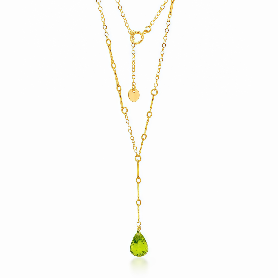 Lariat Peridot Mixed Gold Chain Necklace