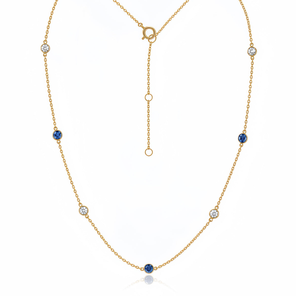 Natural Sapphire Lab-grown Diamond Stationed Necklace 14K